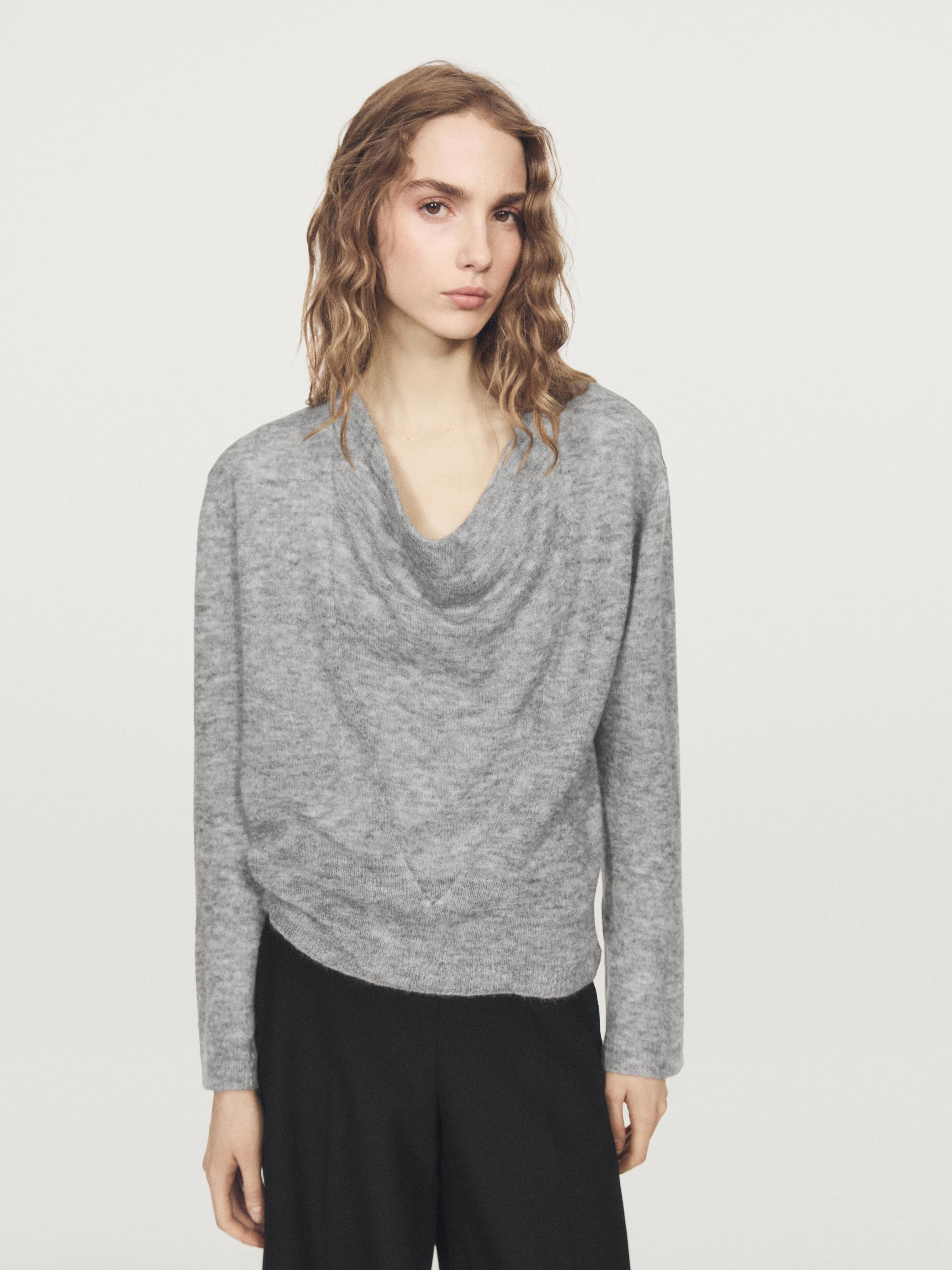 Knit sweater with cowl neck — GREY MARL