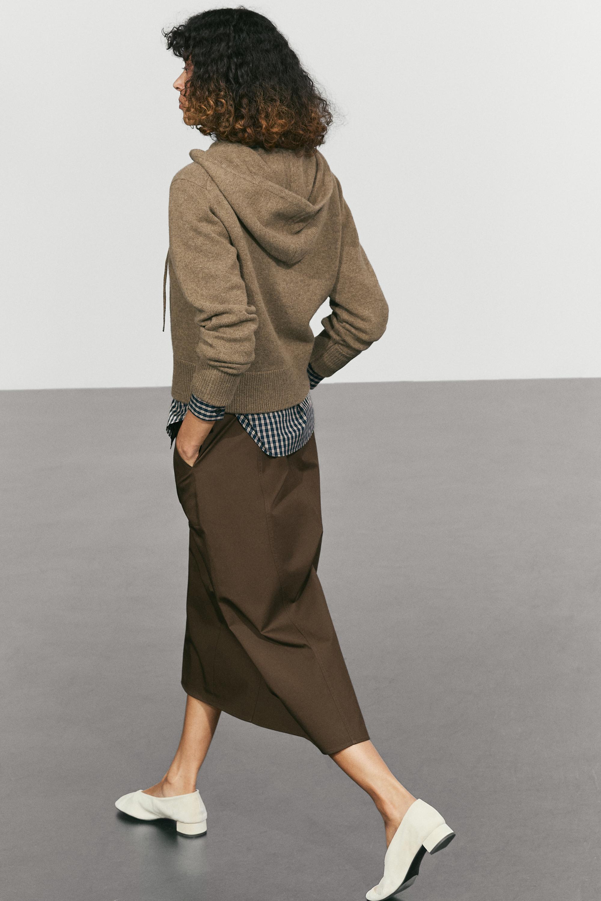 Wool blend hooded knit cardigan — GREENISH