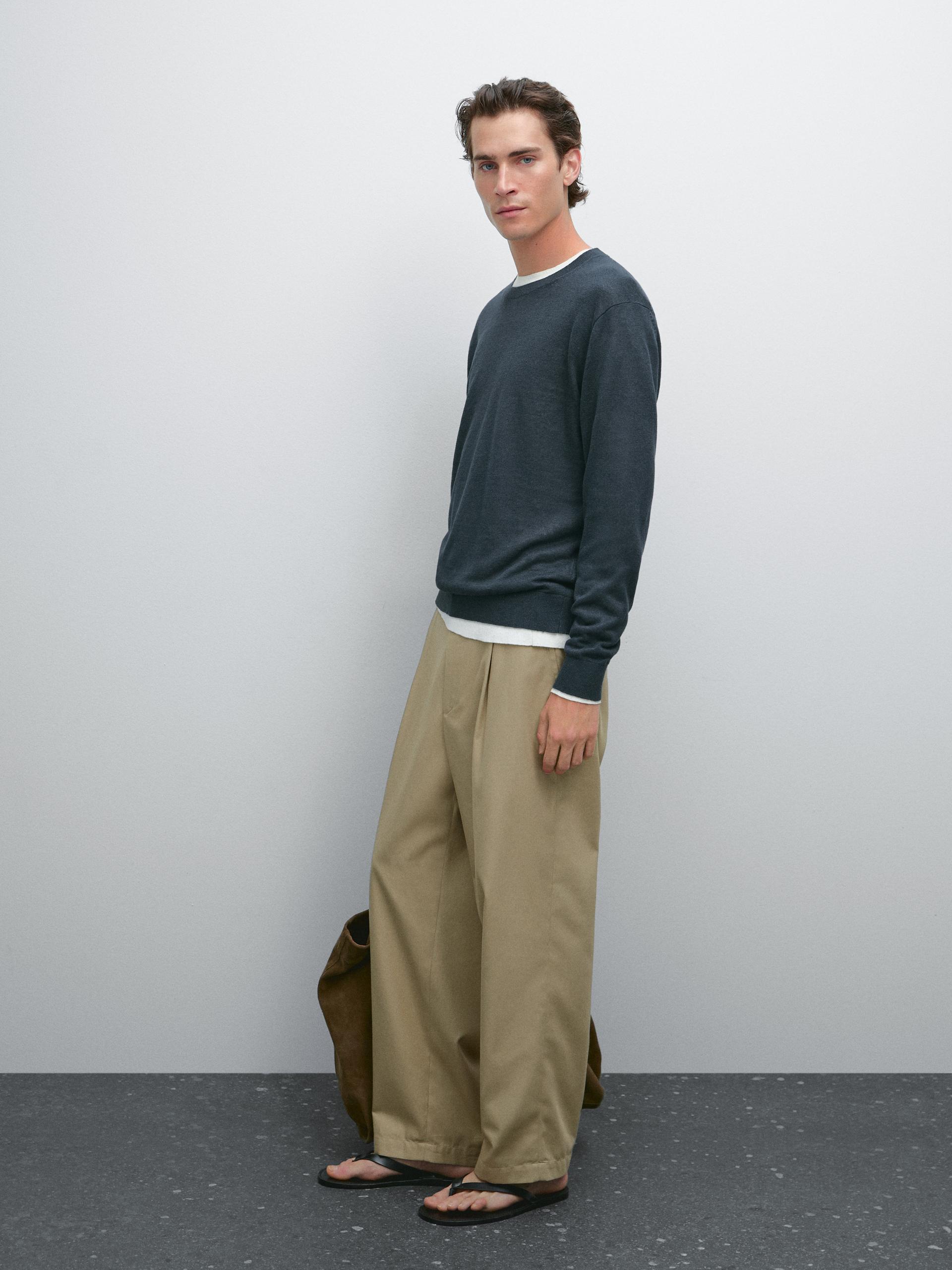 Dzianinowy Sweter Ze 100% Lnu - Proch - S - Massimo Dutti - Mężczyzna