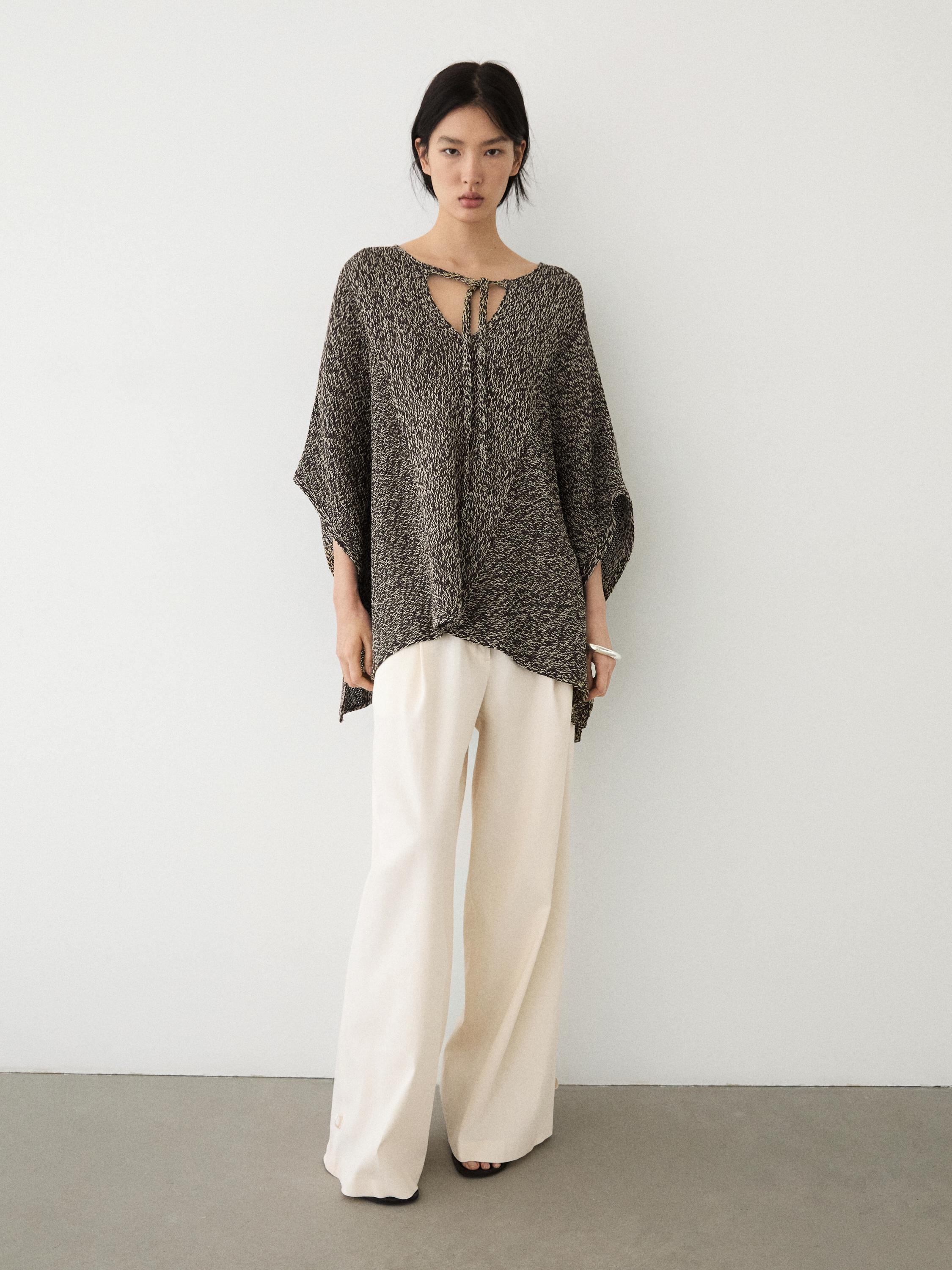 Cotton blend knit cape — BROWN