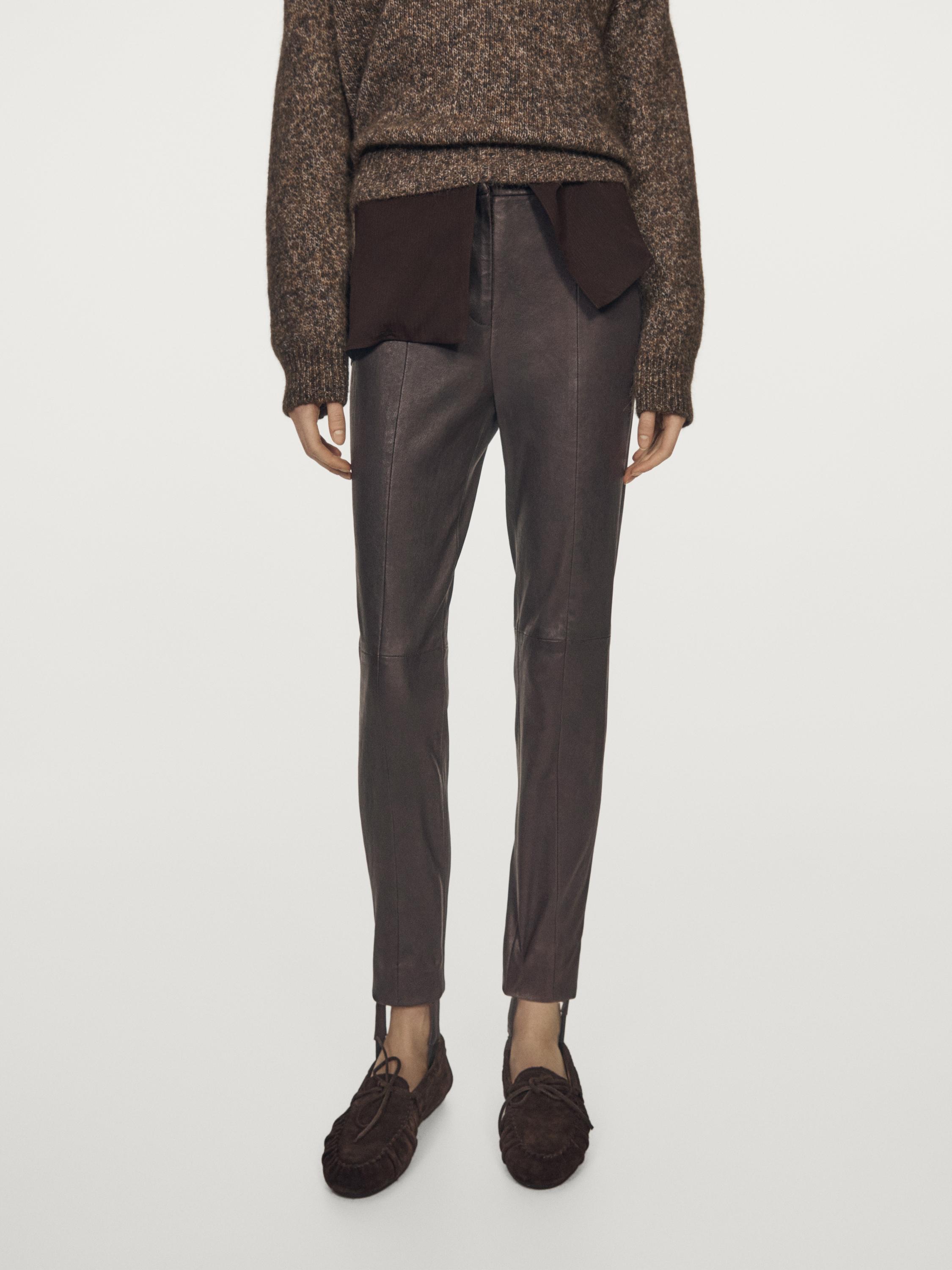 Leggings en cuir nappa avec élastiques