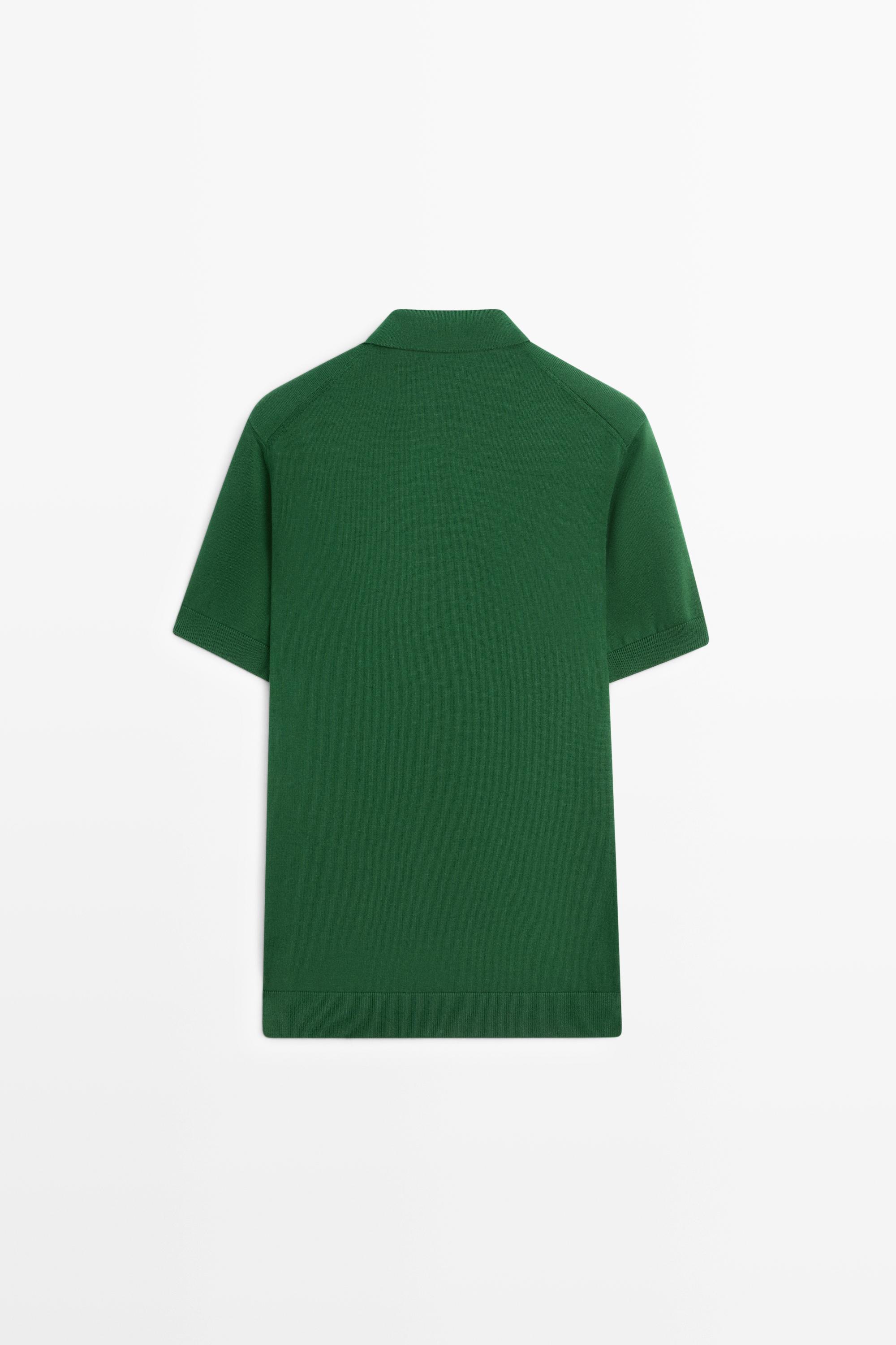 100% cotton knit polo sweater — MOSS GREEN