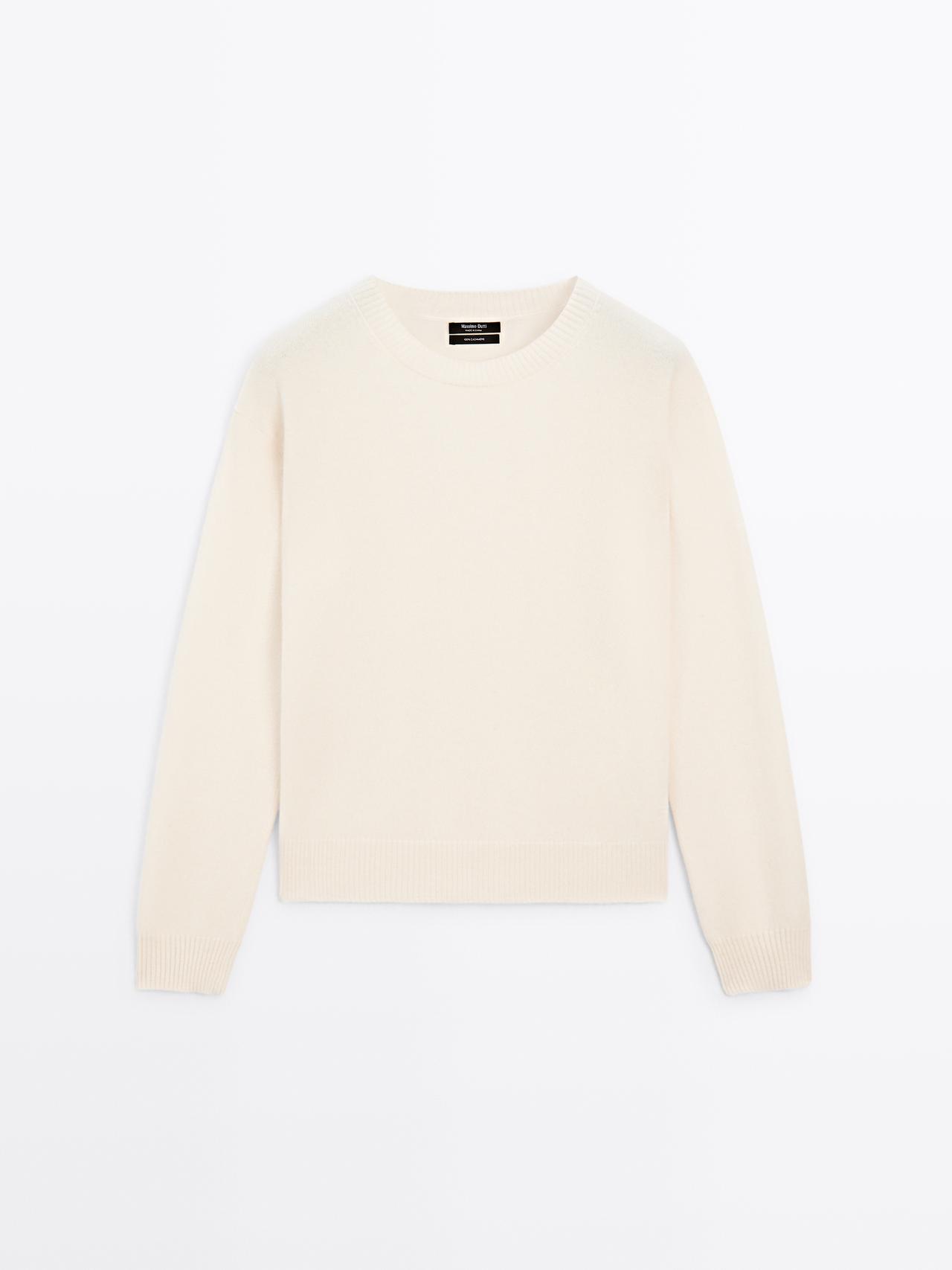 Massimo Dutti - Dame - Trøje I 100 % Kashmir Med Rund Hals - Råhvid - M