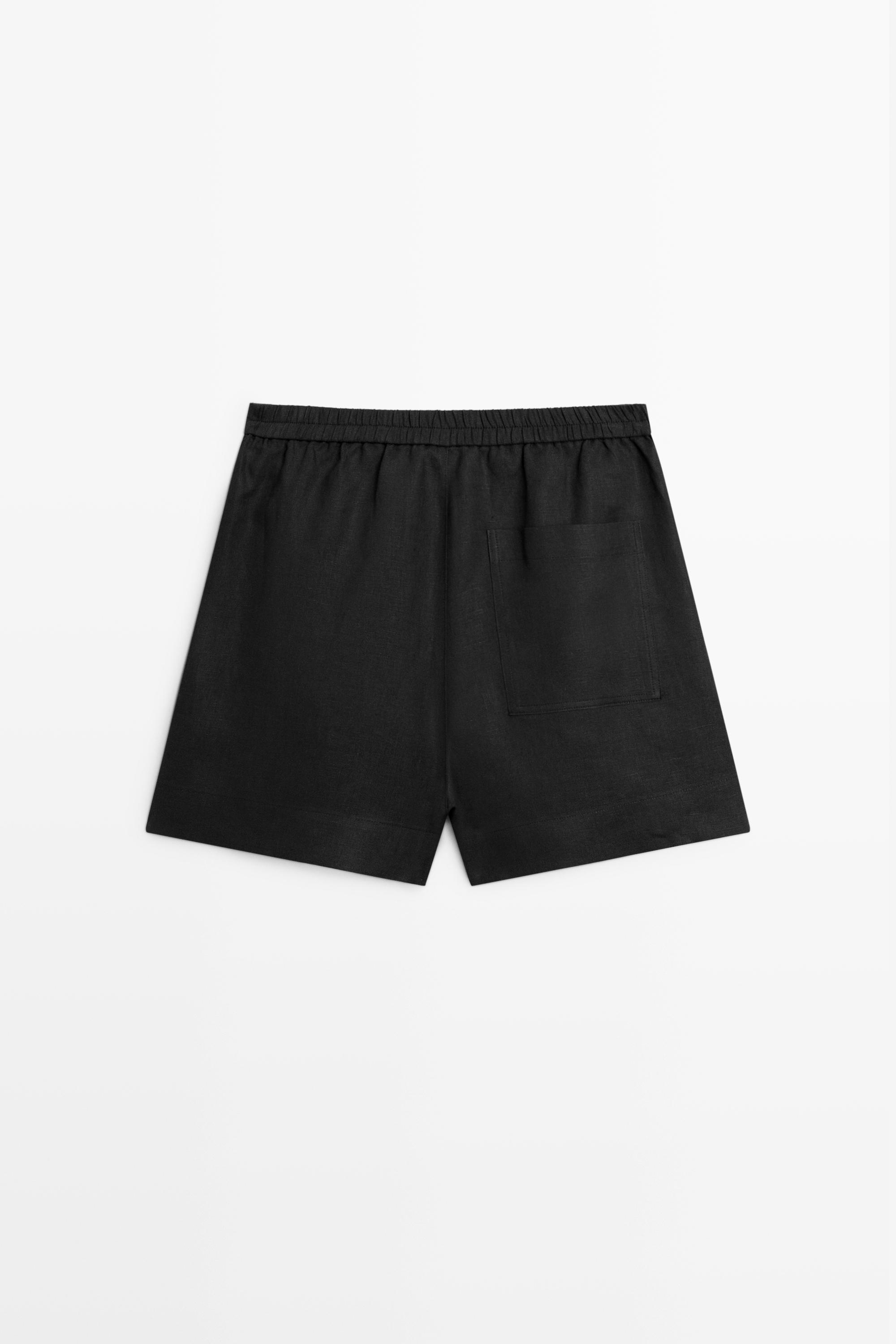 100% linen short Bermuda shorts — BLACK