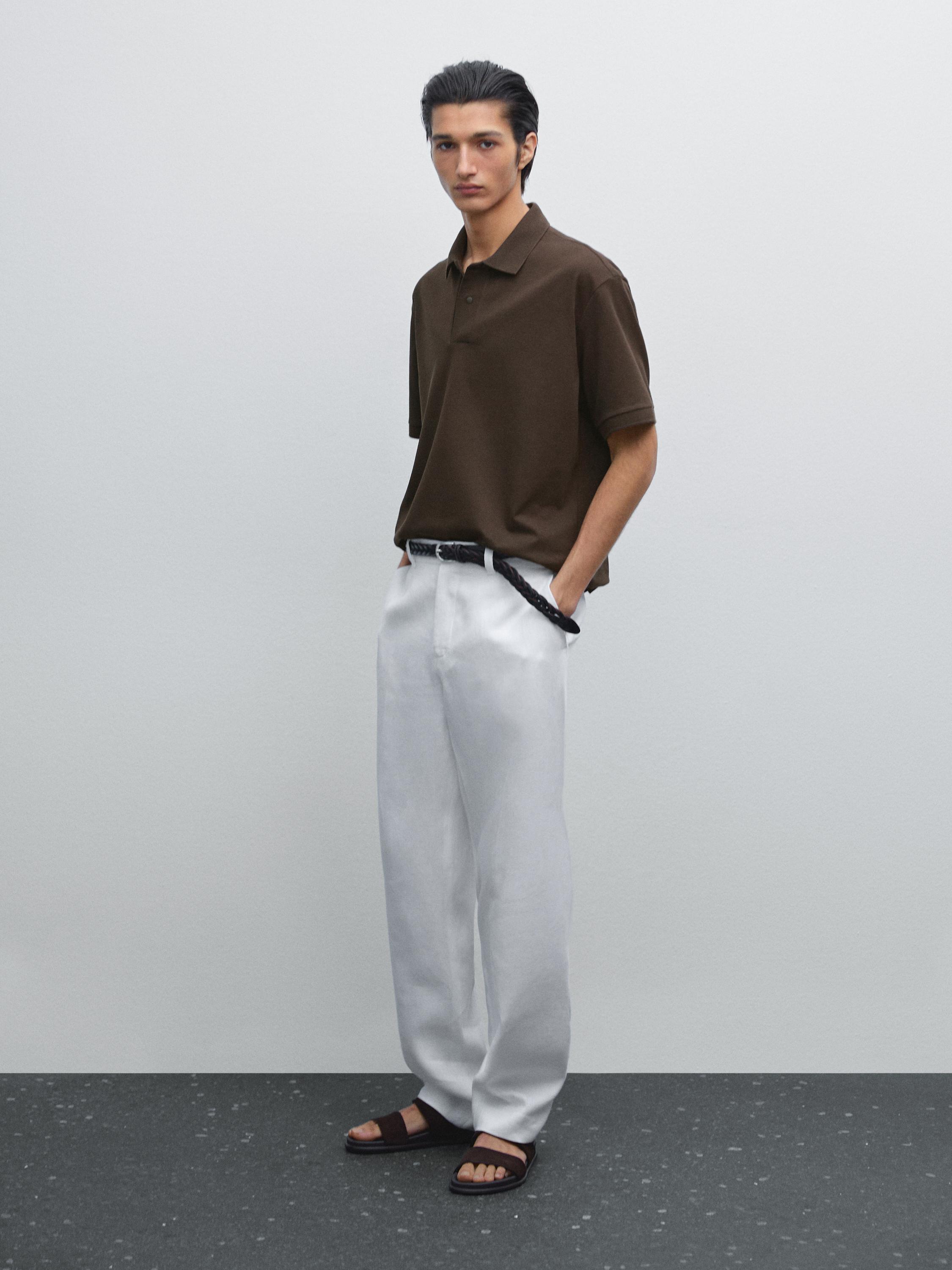 Slim fit cotton blend knit polo shirt