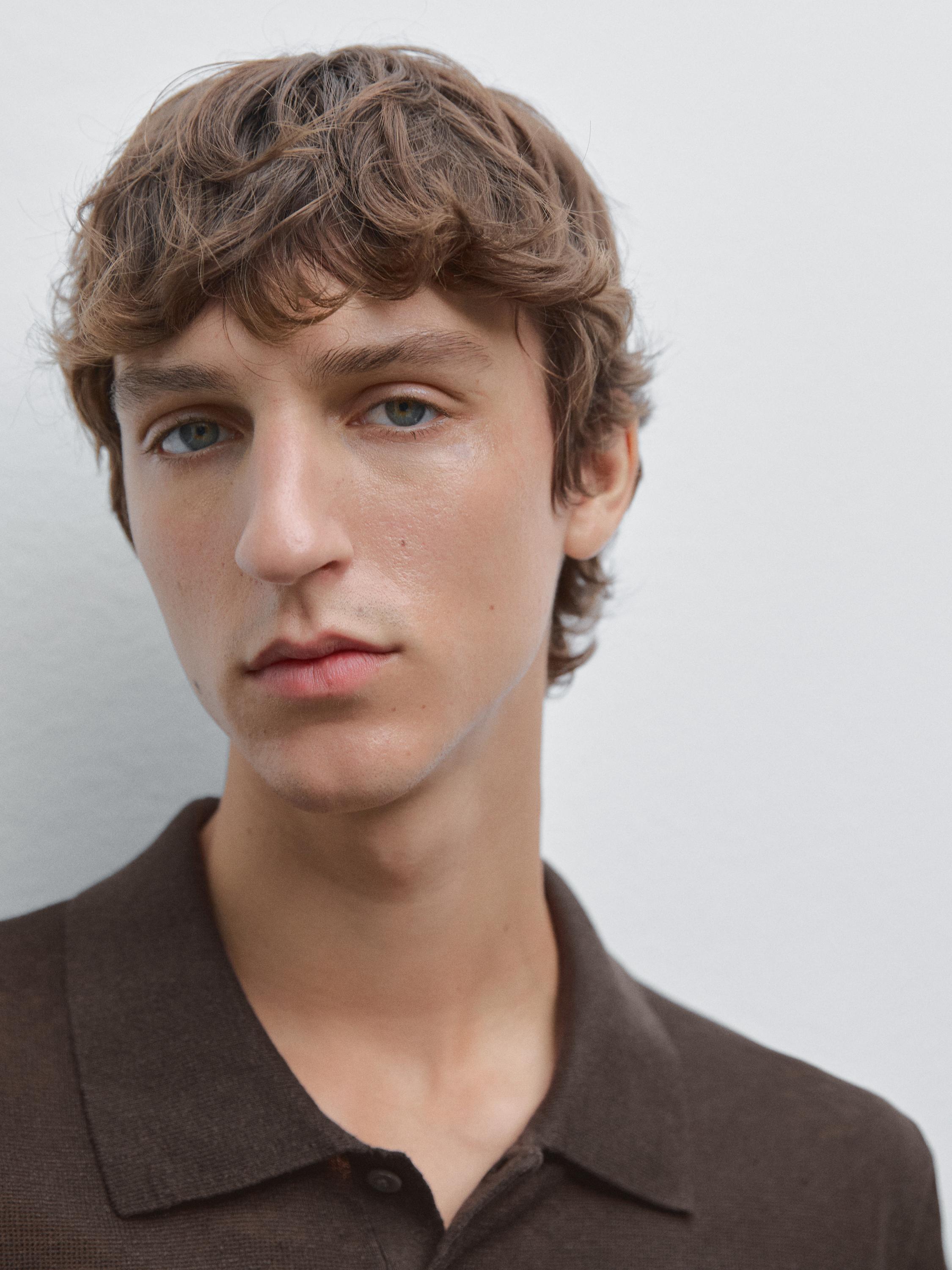 100% linen knit polo shirt