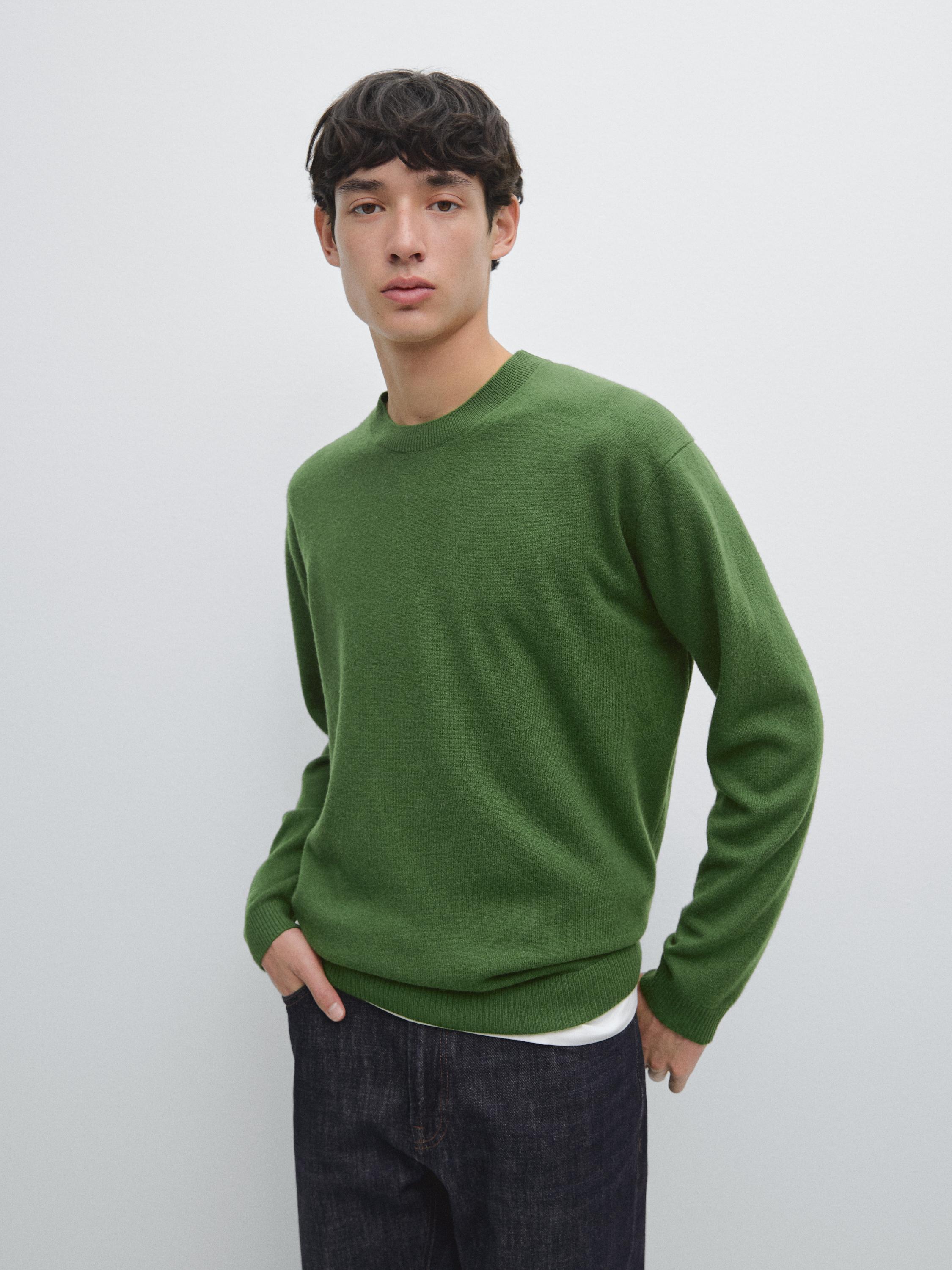 Wool blend crew neck knit sweater