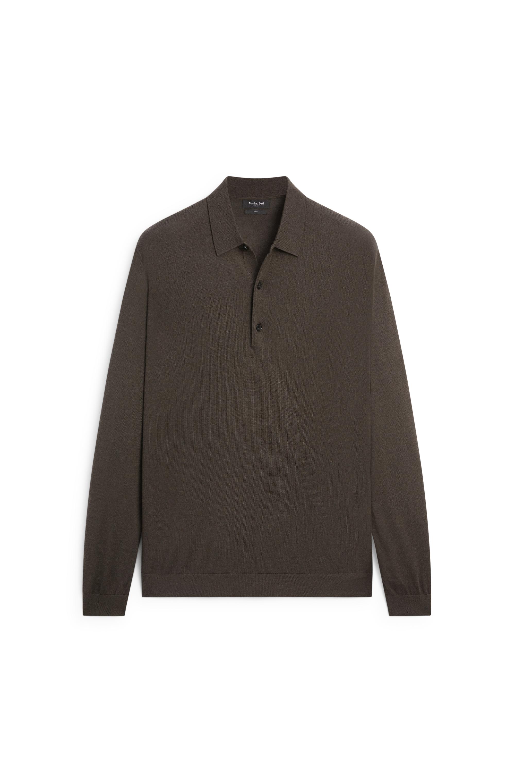 100% merino wool knit polo sweater — DARK KHAKI