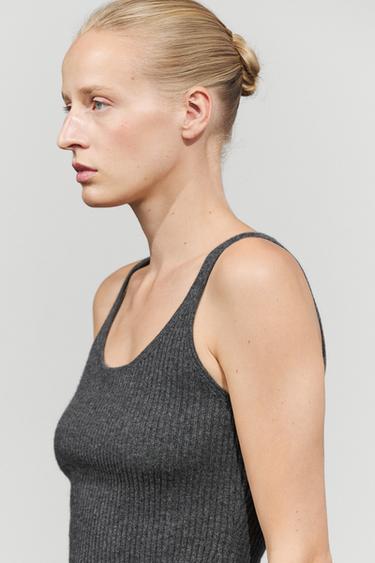 100% cashmere ribbed knit top — ANTHRACITE GREY 5