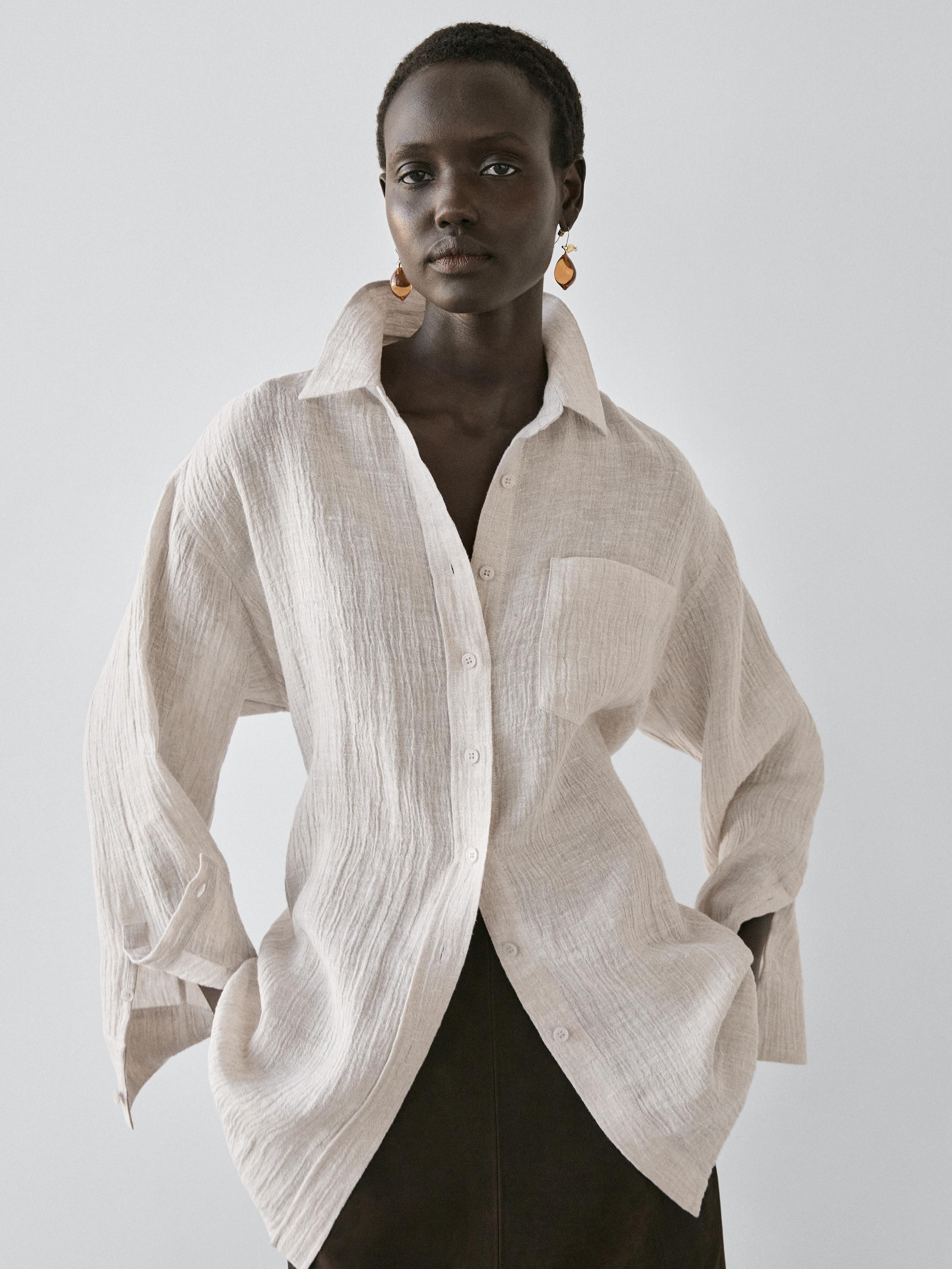 100% linen waffle-knit overshirt