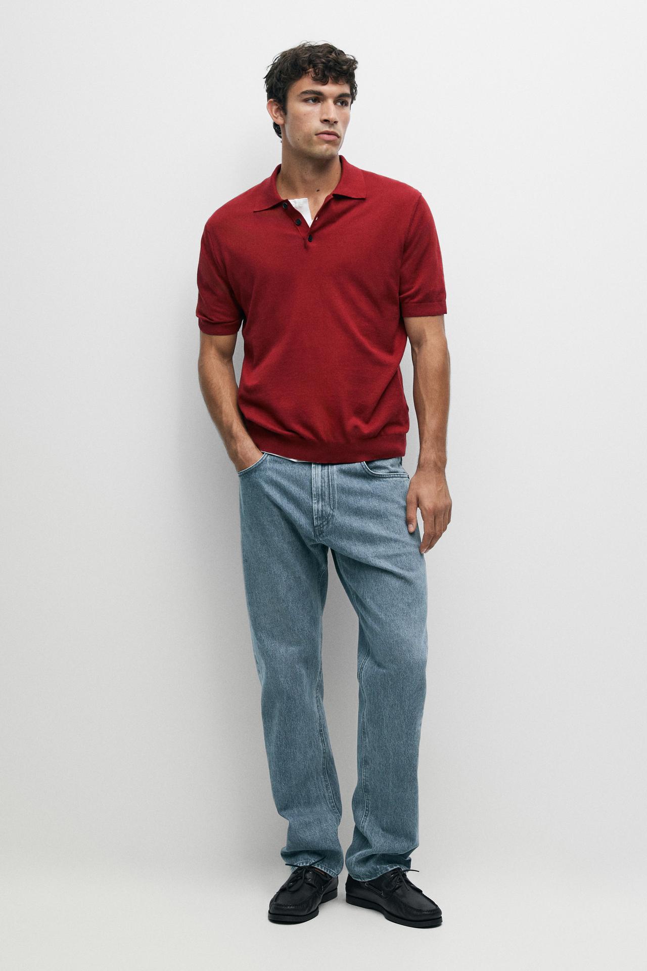 100% cotton knit short sleeve polo shirt — DARK PINK
