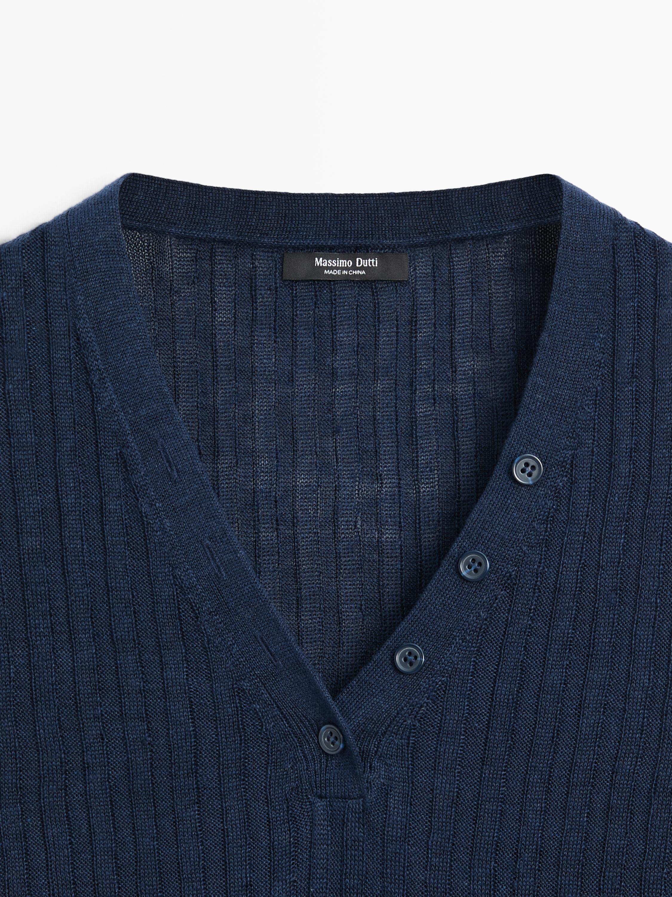 100% linen knit sweater with button details — INK BLUE