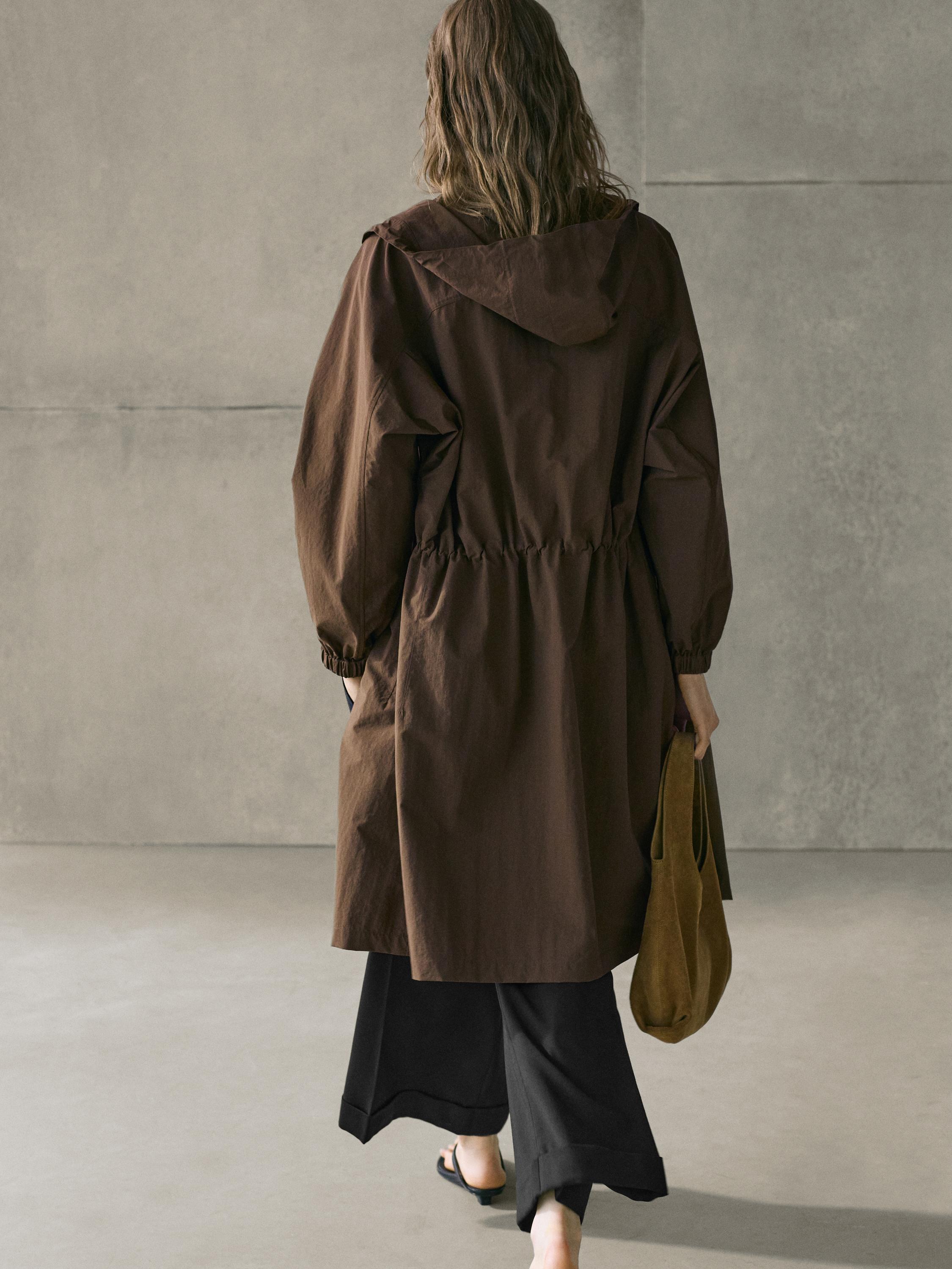 Long technical fabric parka — BROWN