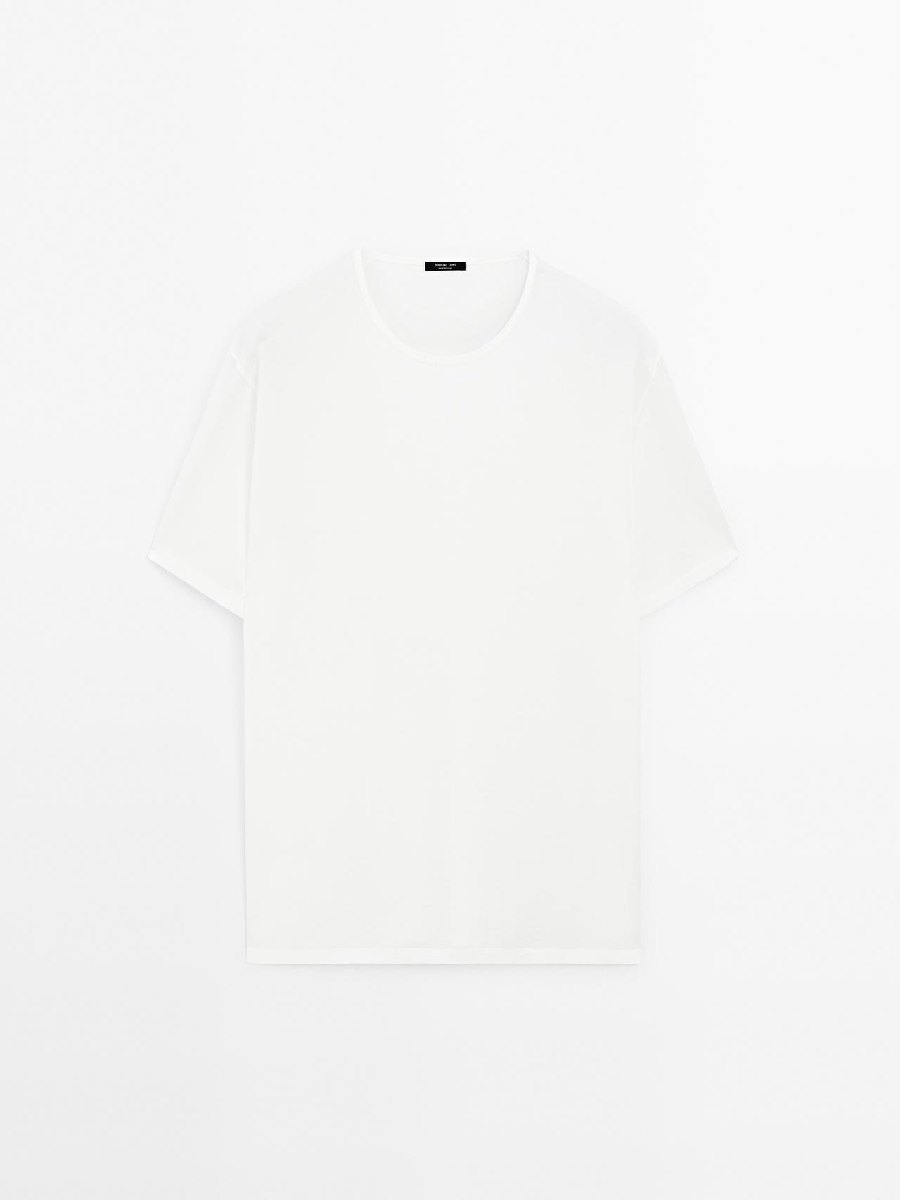 Massimo Dutti - Herre - Let T-Shirt I 100 % Bomuld - Råhvid - S