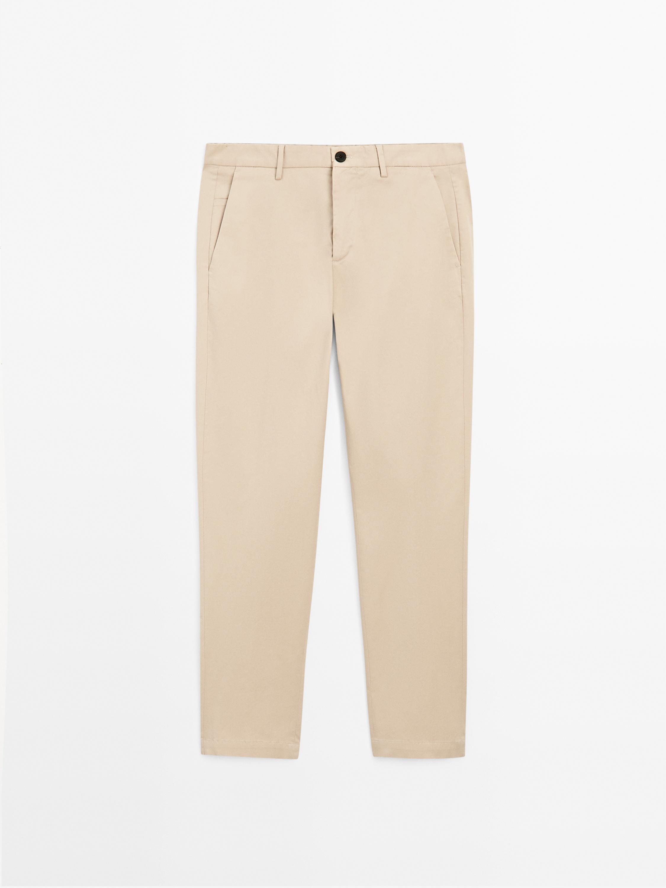 Cotton blend slim fit trousers