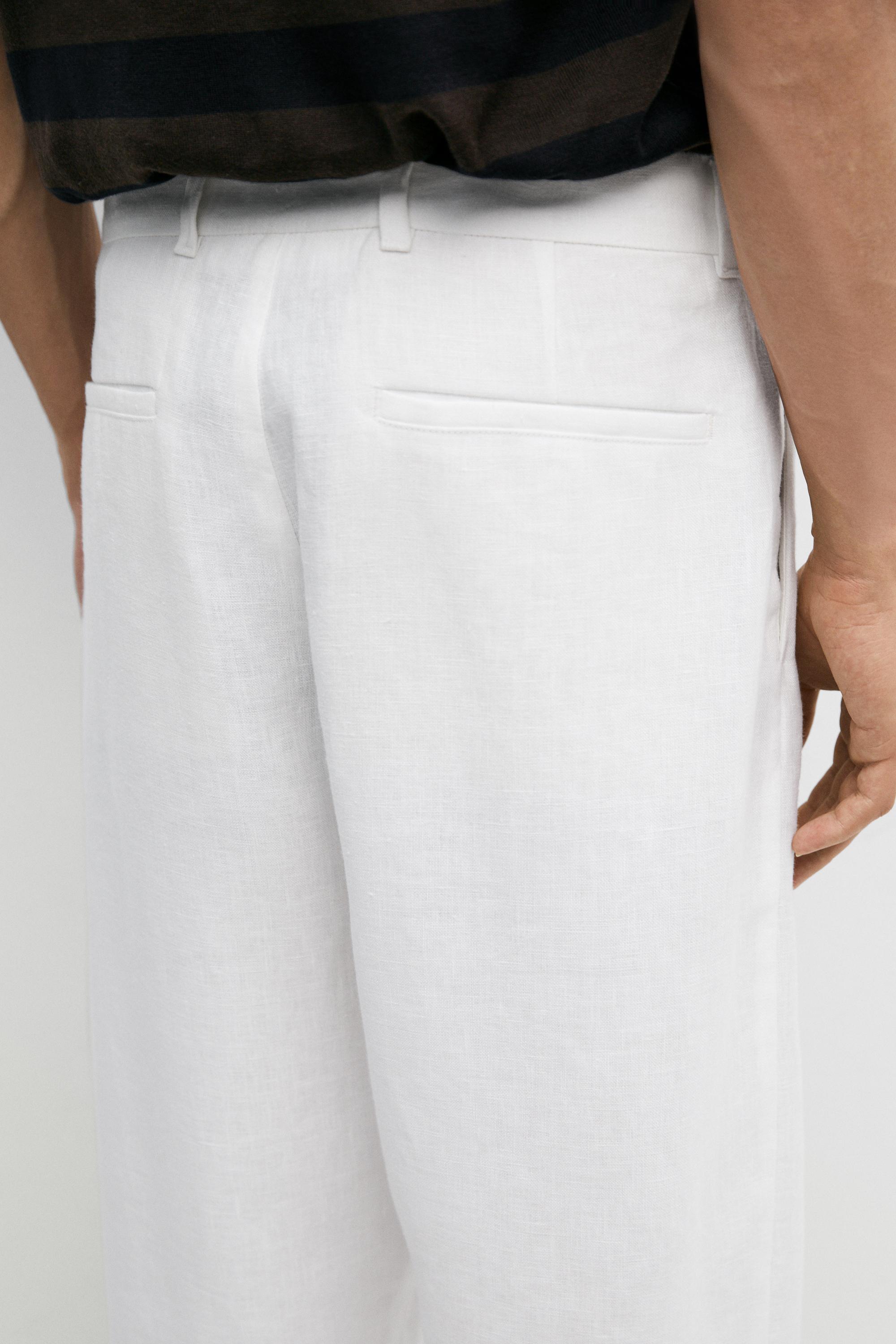 100% linen pants with dart detail — WHITE