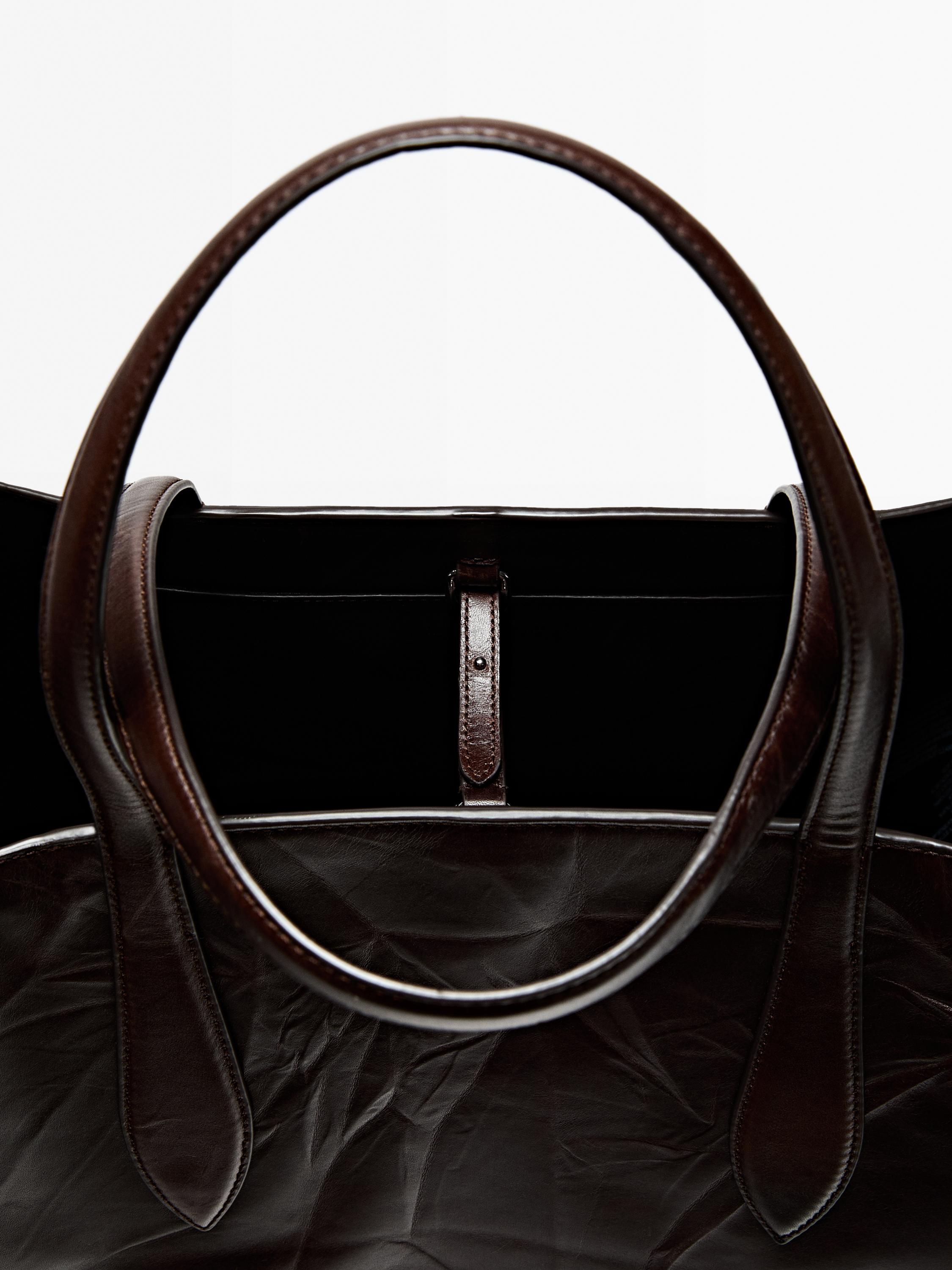 Crackled nappa leather maxi MD ICON bag — BROWN