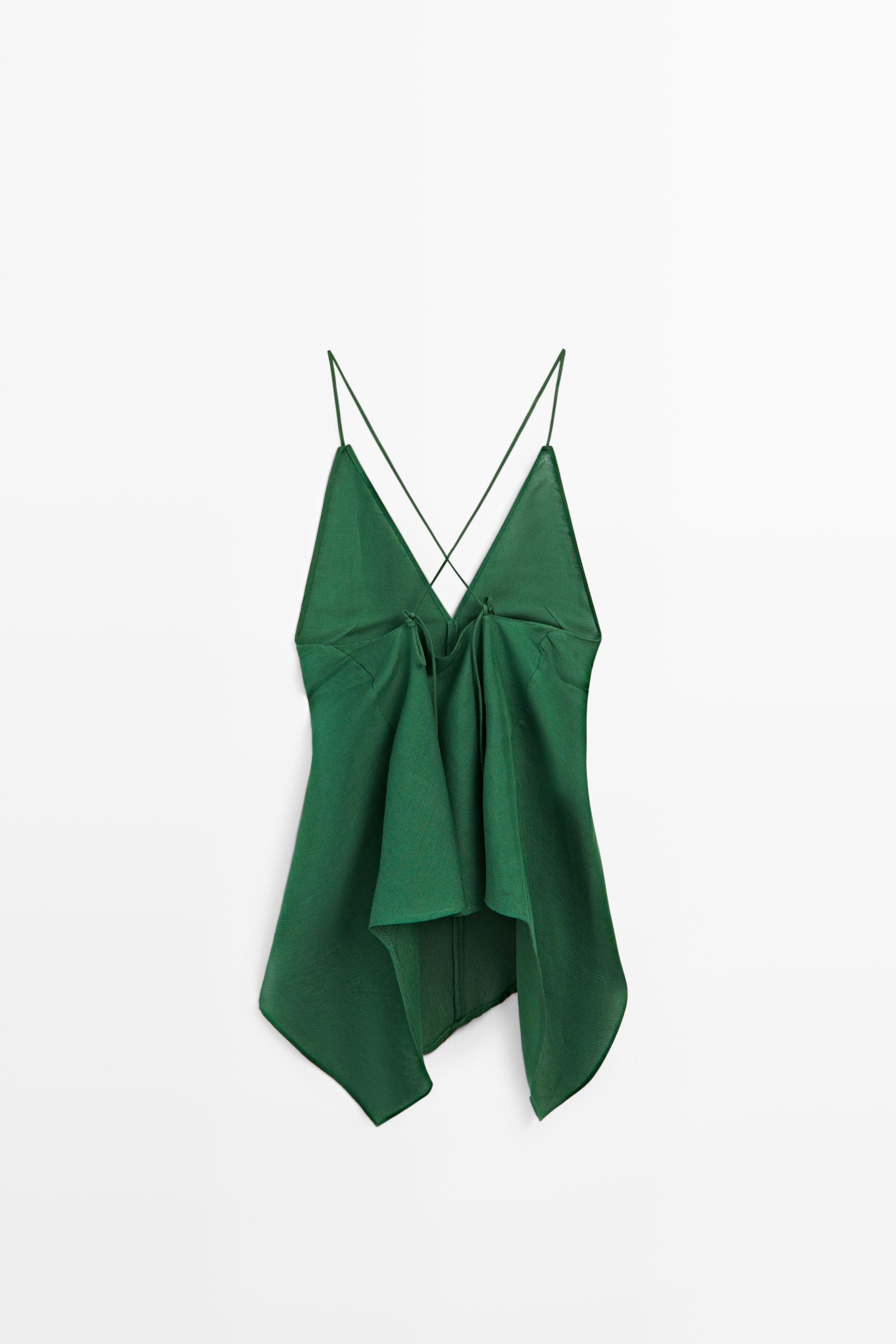 Asymmetric spaghetti strap top — BOTTLE GREEN