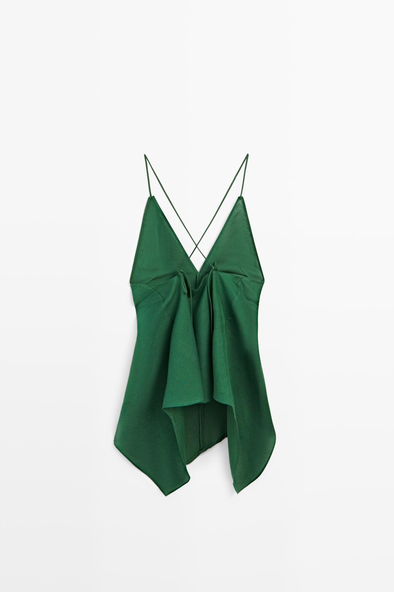 Asymmetric spaghetti strap top — BOTTLE GREEN