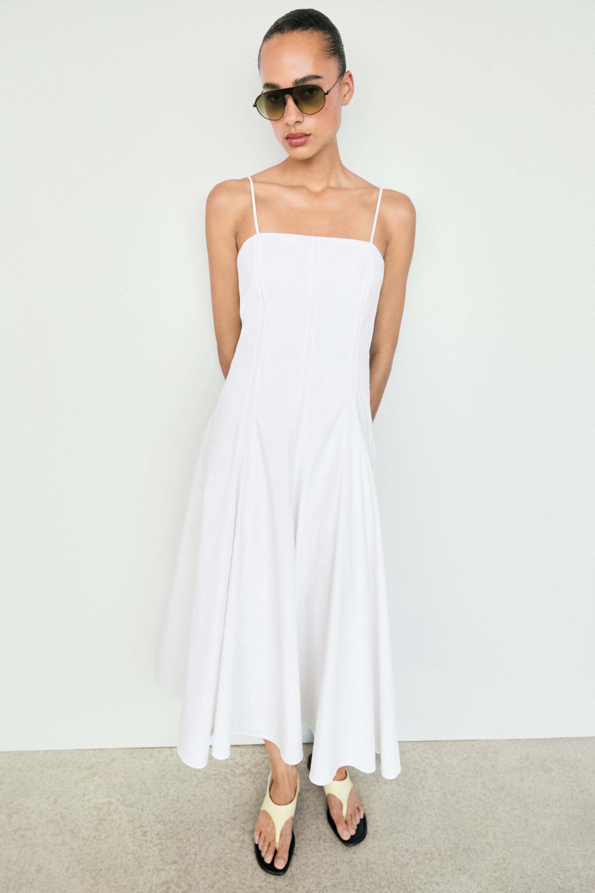 Vestido midi tirantes popelín