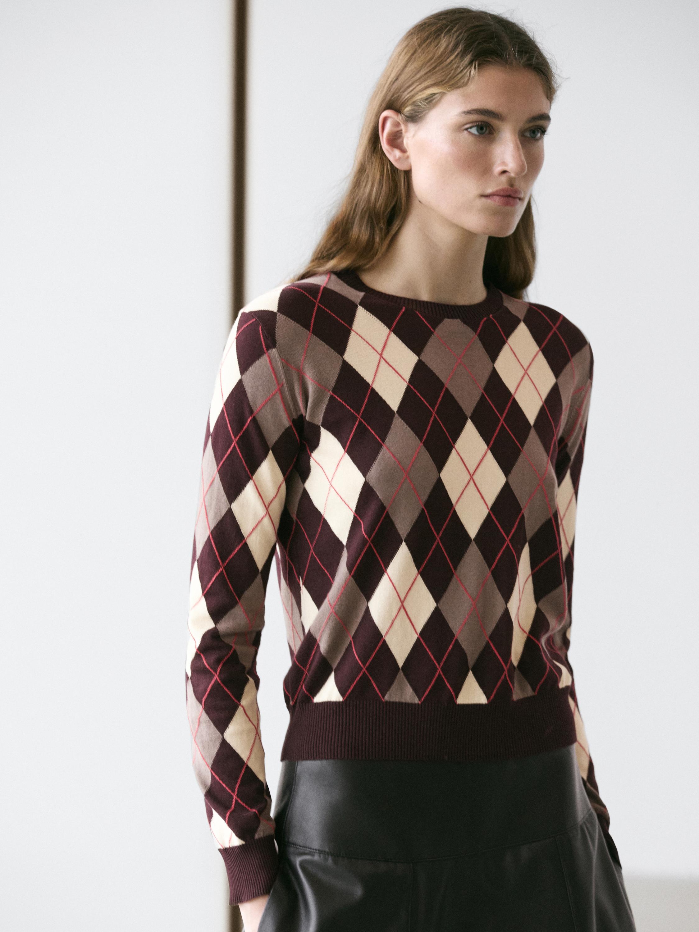 Strickpullover aus 100 % Baumwolle mit Rautenmuster
