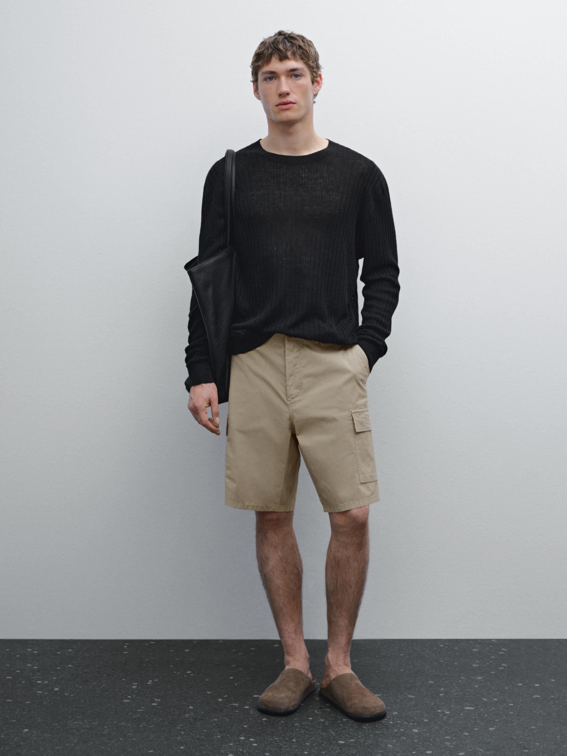 Bermuda Cargo En Coton Mélangé - Sable - 42 - Massimo Dutti - Homme