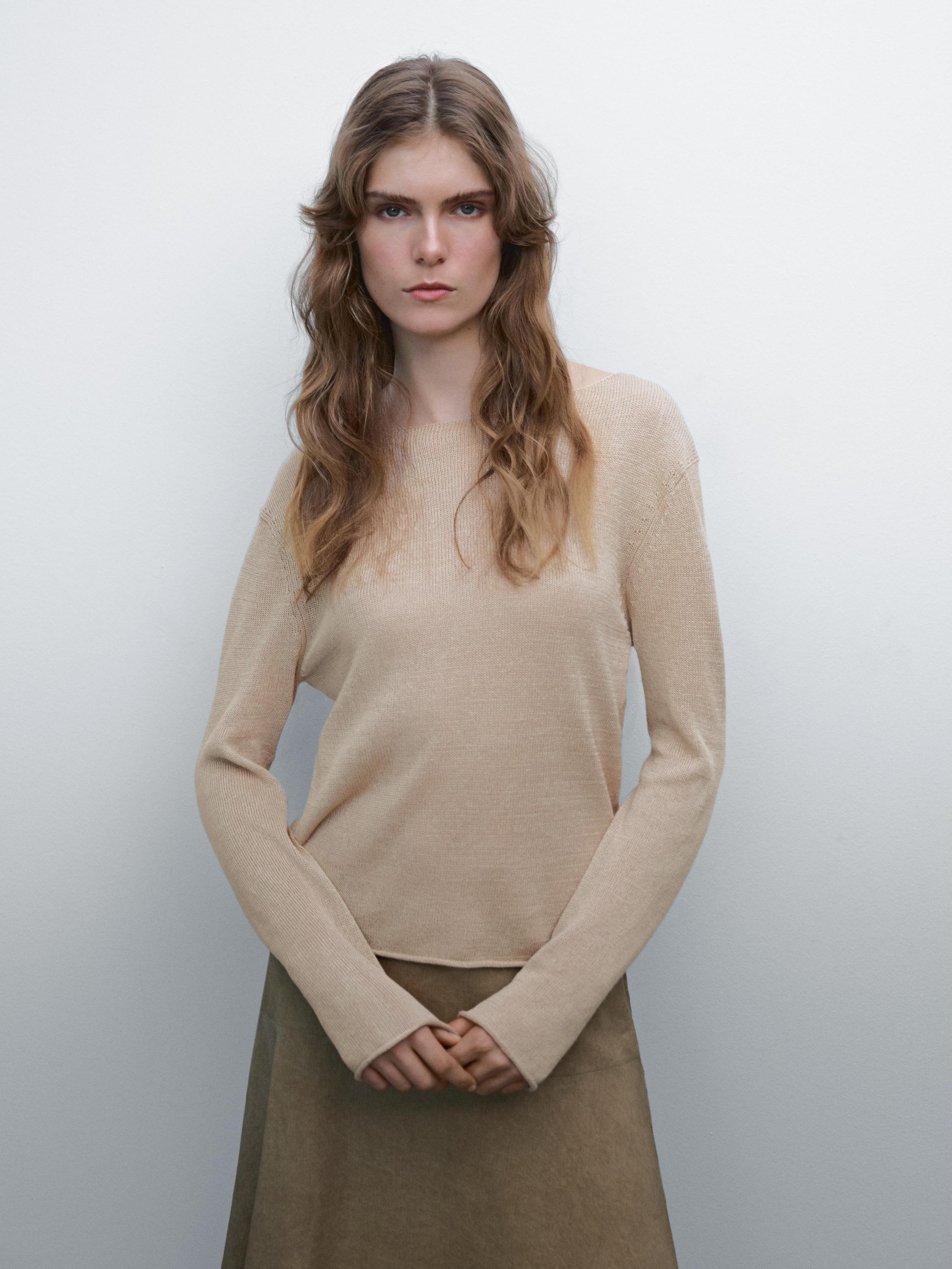 Pull en maille ajourée de lin mélangé