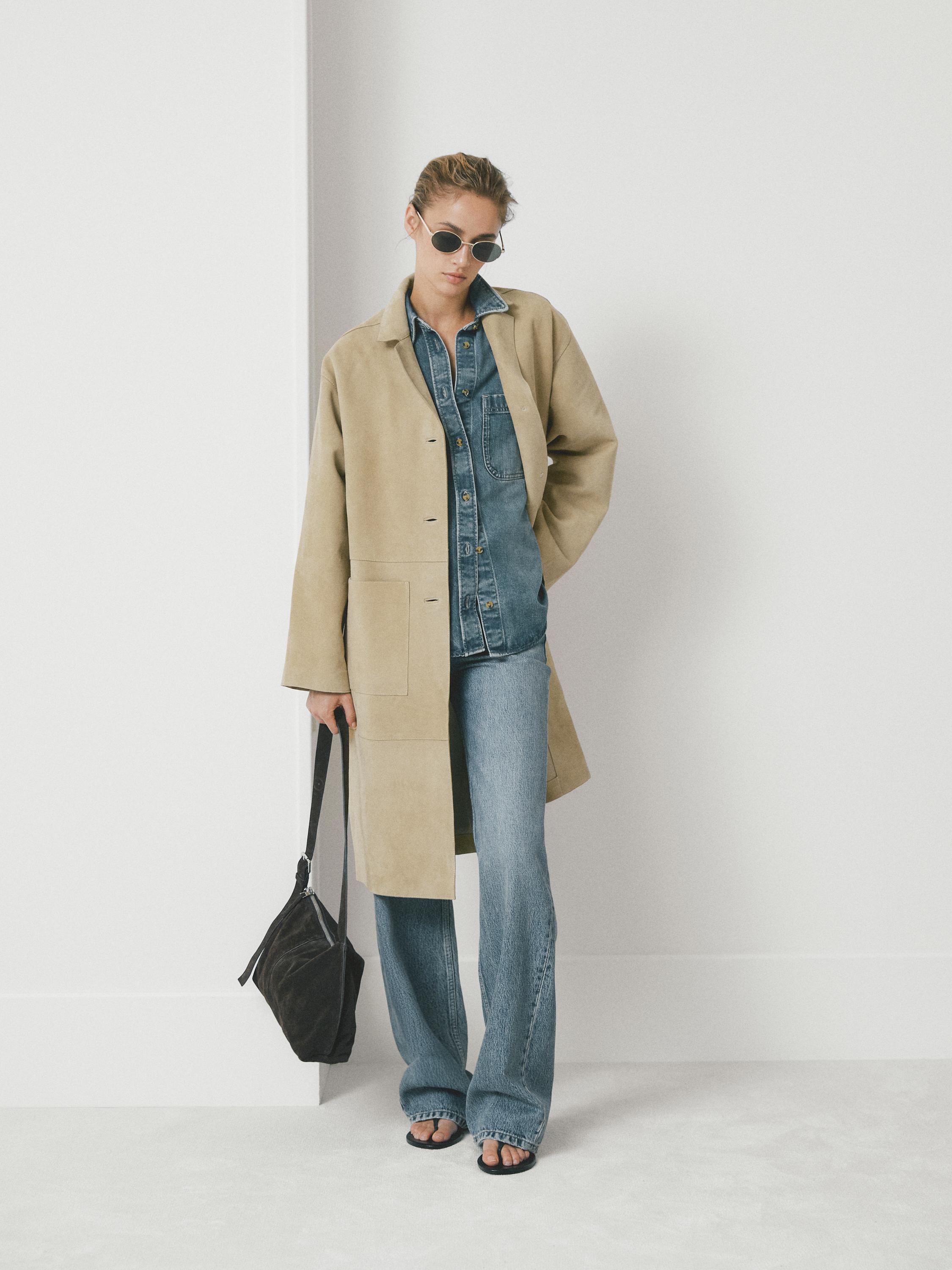 Long suede leather coat