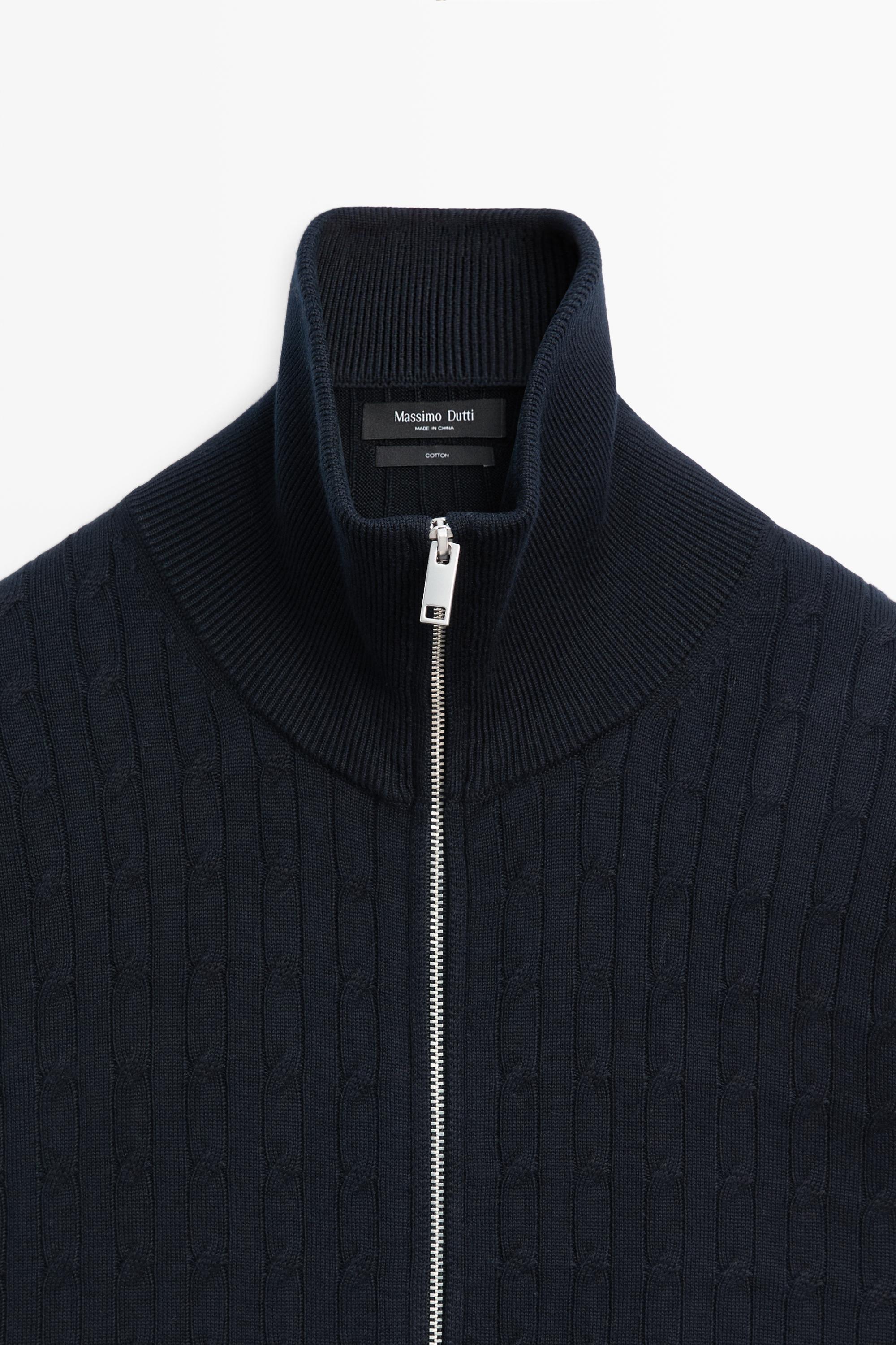 100% cotton braided knit cardigan — NAVY BLUE