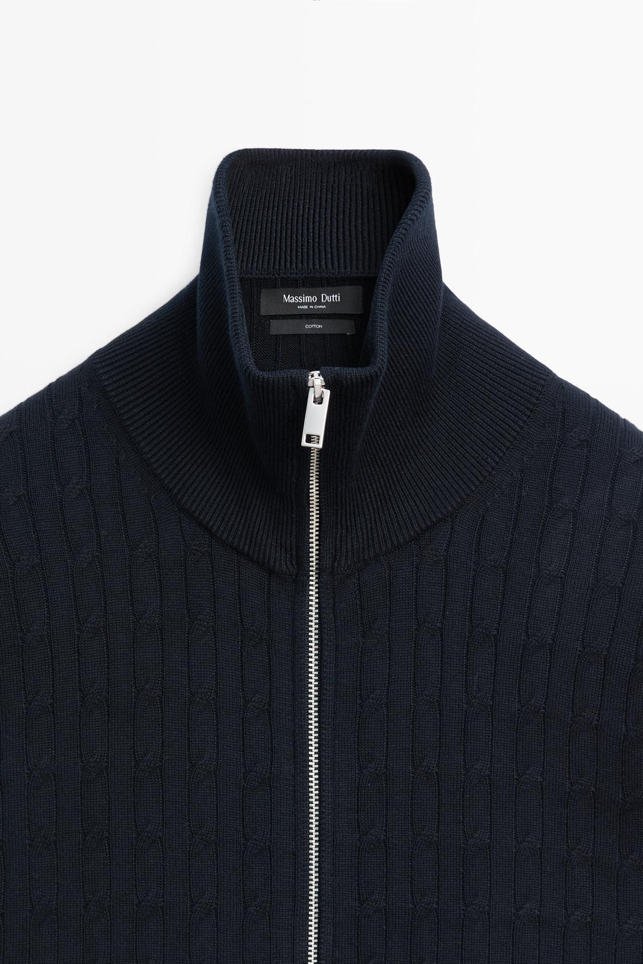 100% cotton braided knit cardigan — NAVY BLUE