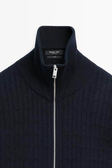 100% cotton braided knit cardigan — NAVY BLUE 9