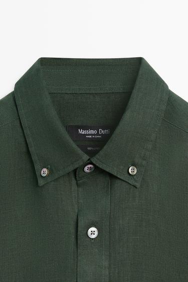 100% linen regular fit shirt — BLUISH GREEN 9