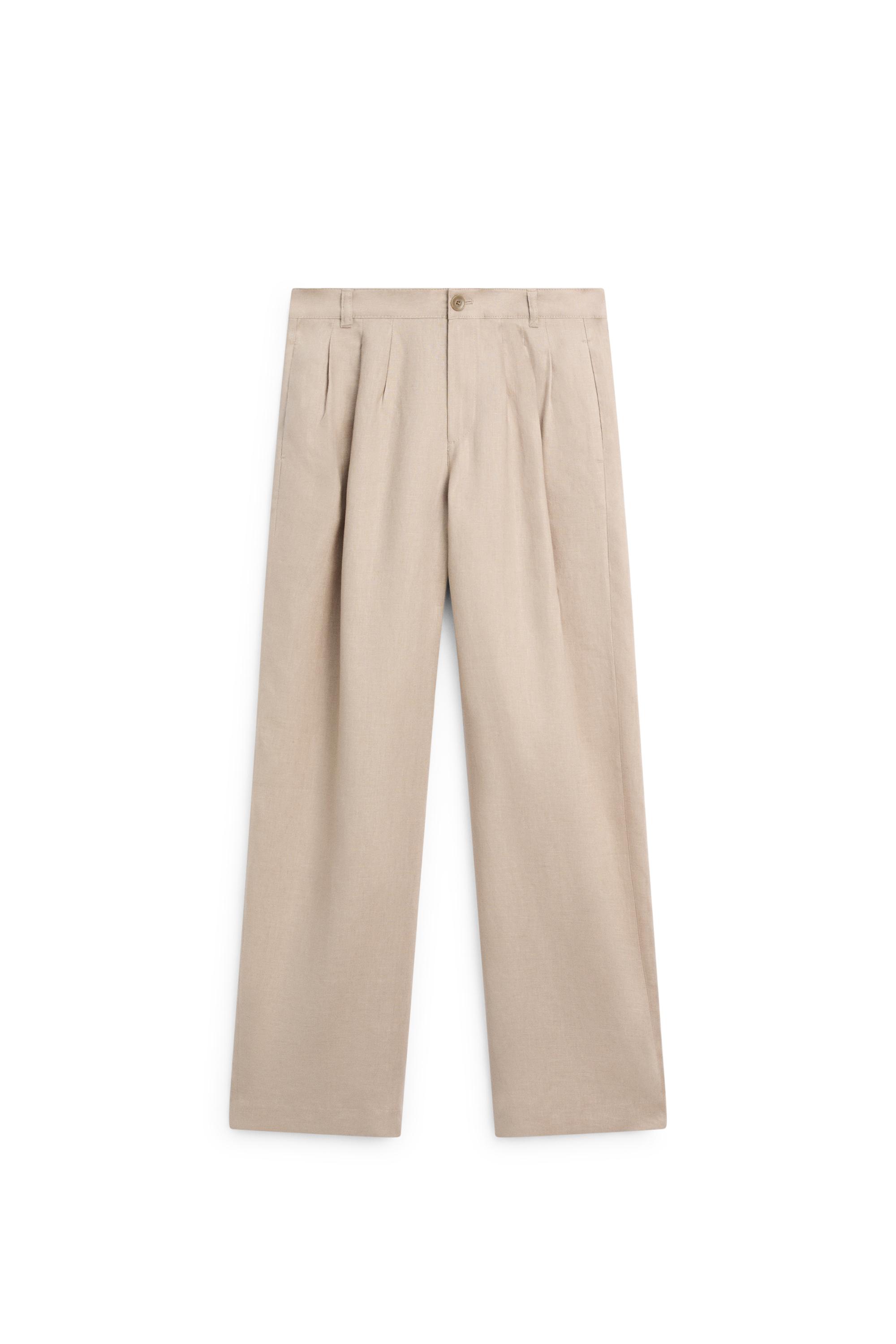 Wide-leg pleated linen trousers — STONE