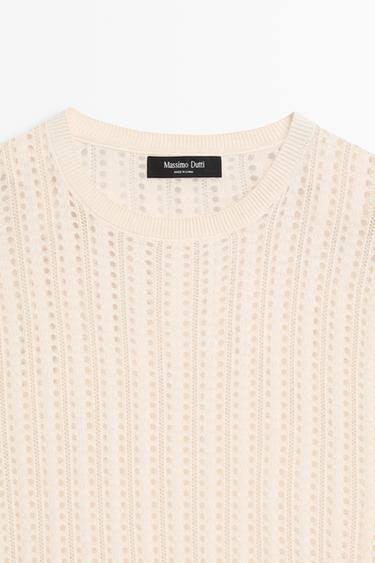 Short sleeve cutwork knit top — CREAM 9
