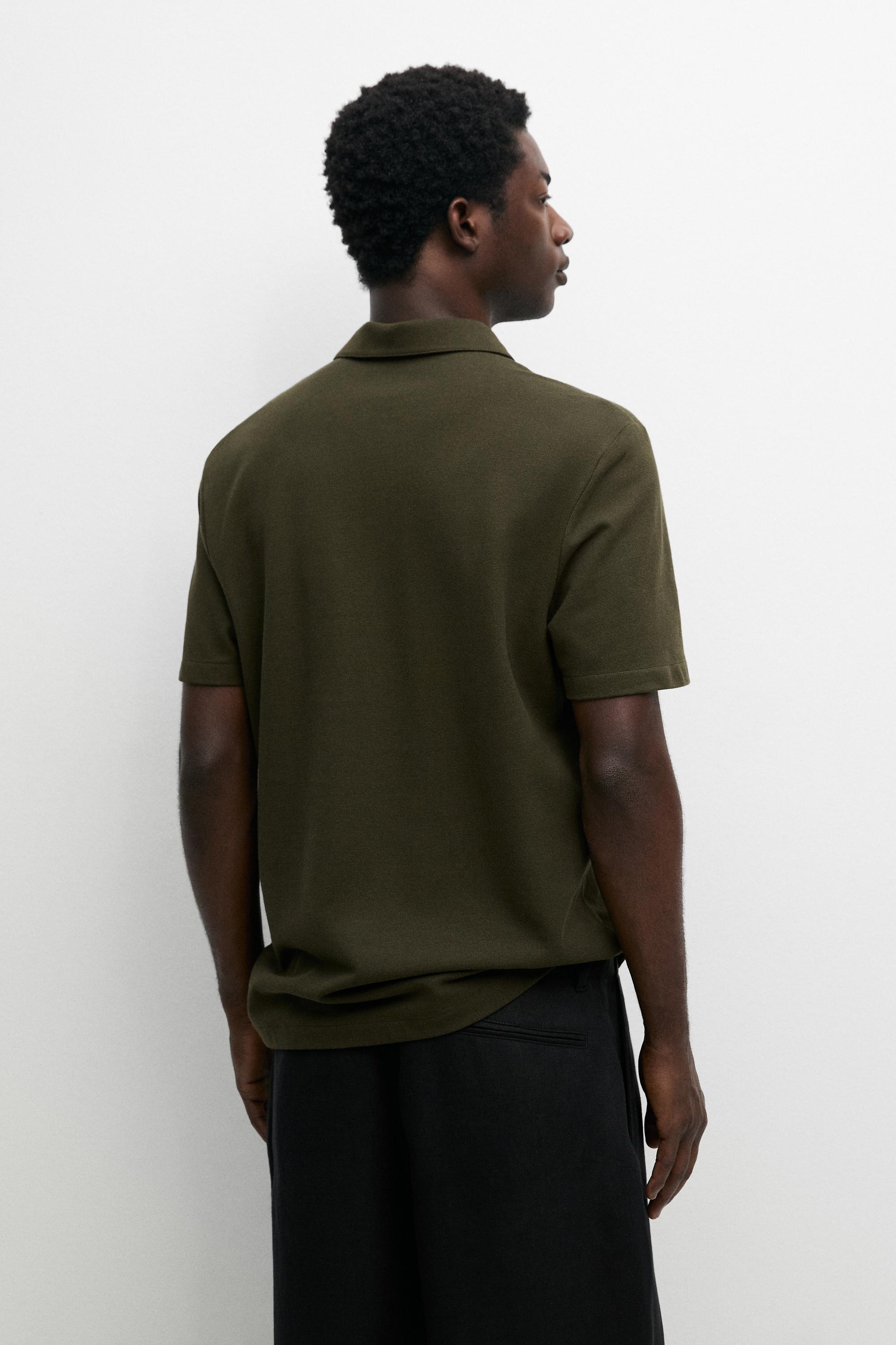 Micro-textured cotton blend polo shirt — DARK OLIVE GREEN