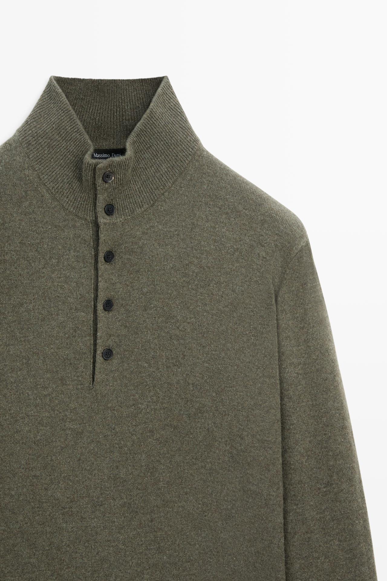 Wool blend mock neck knit sweater — KHAKI