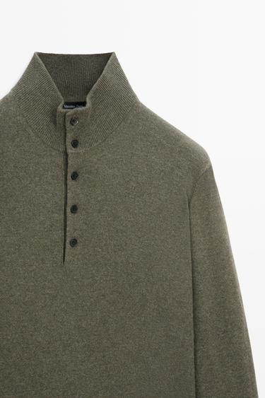 Wool blend mock neck knit sweater — KHAKI 4
