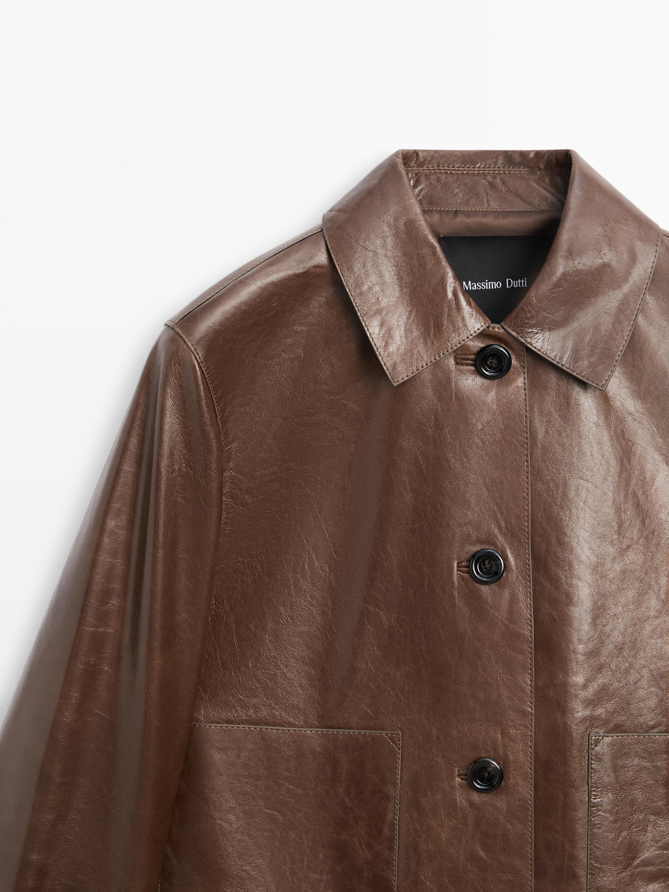Cropped nappa leather jacket — MOLE BROWN