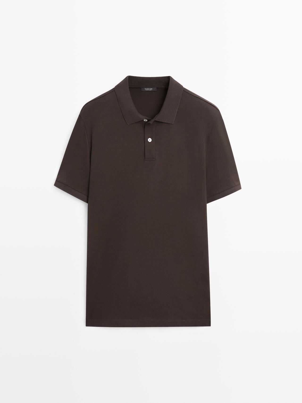 Polo Micro-Texturé Coton - Chocolat - L - Massimo Dutti - Homme
