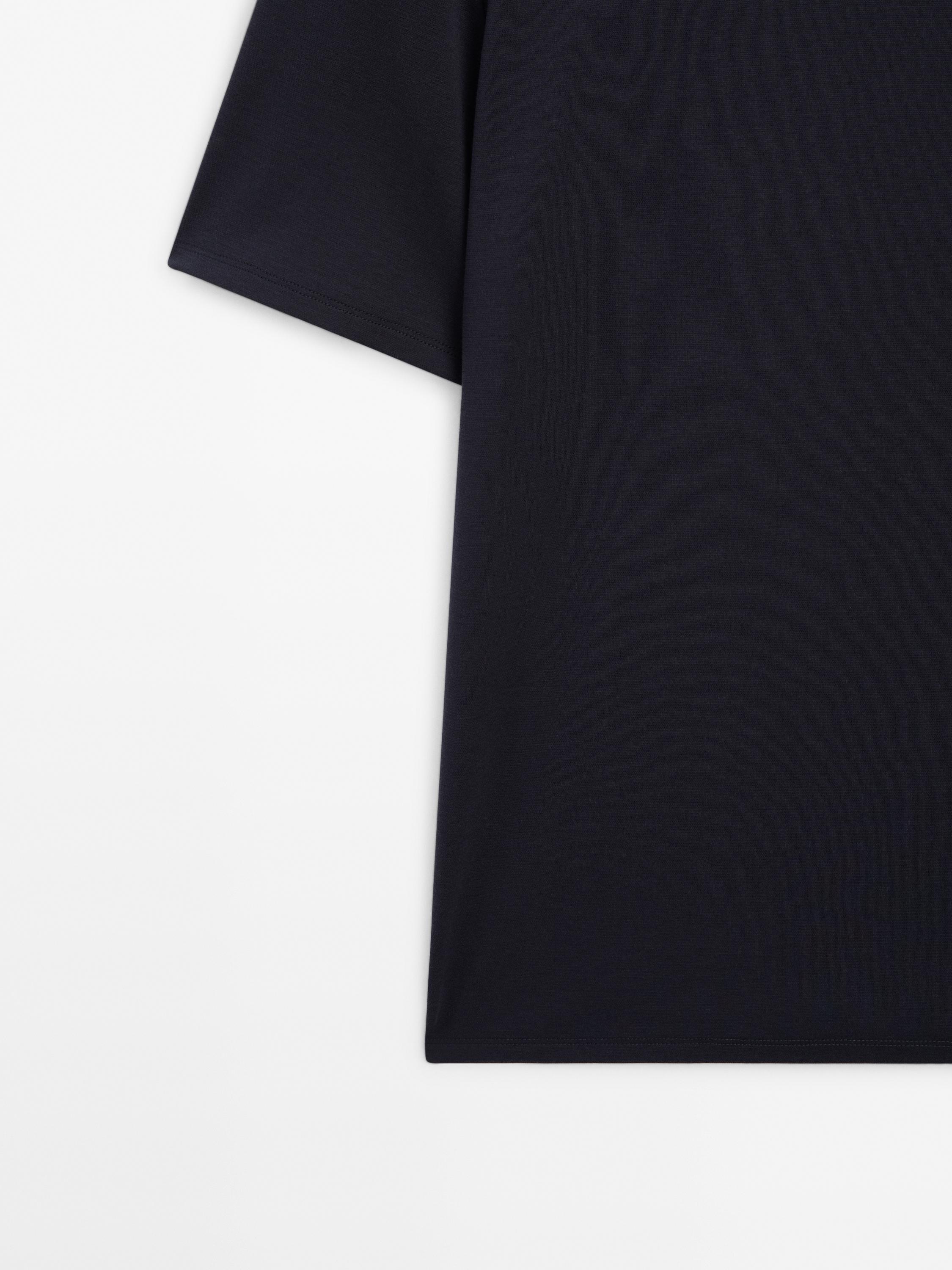 Short sleeve cotton and silk T-shirt — NAVY BLUE