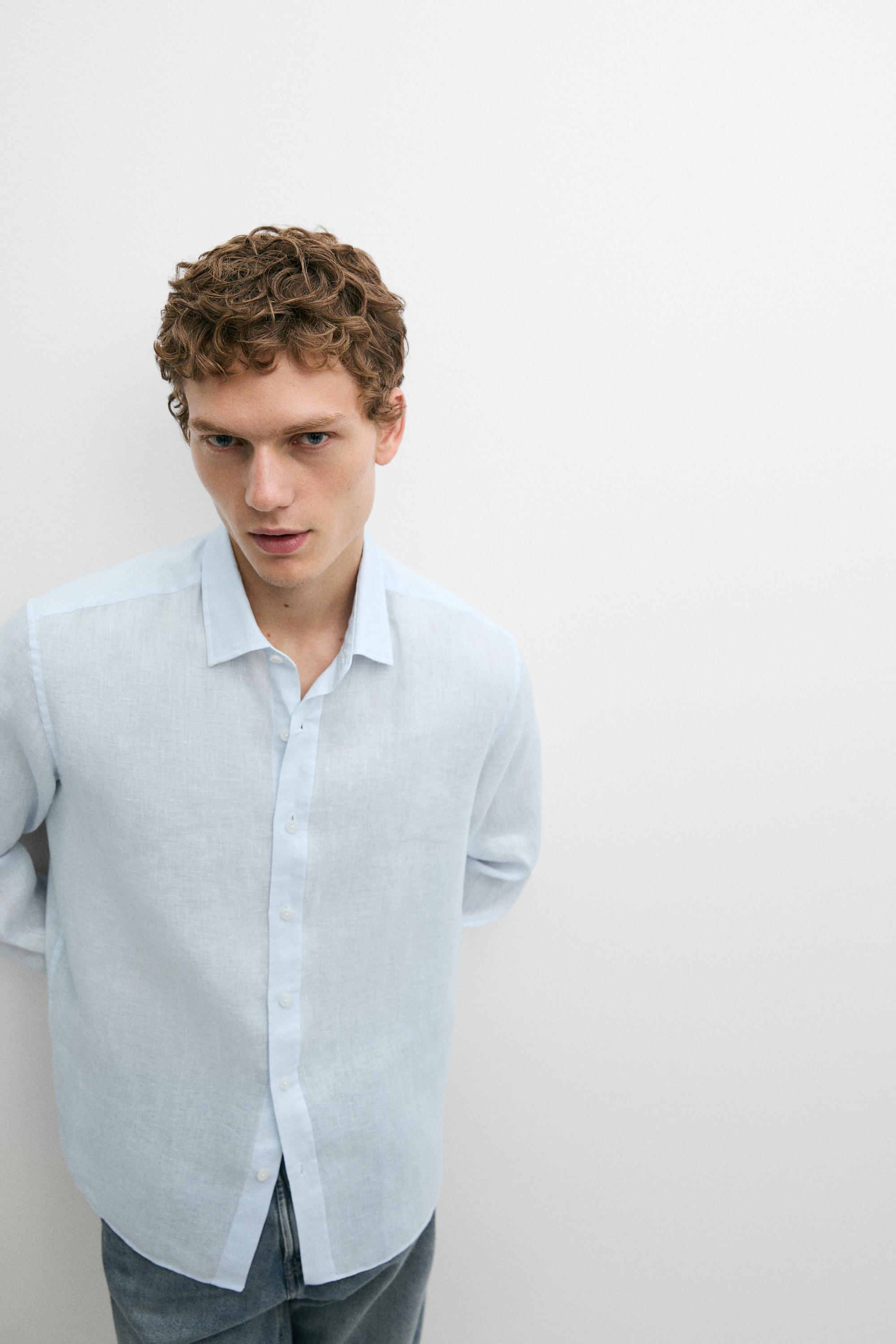 100% linen regular fit shirt — Sky blue