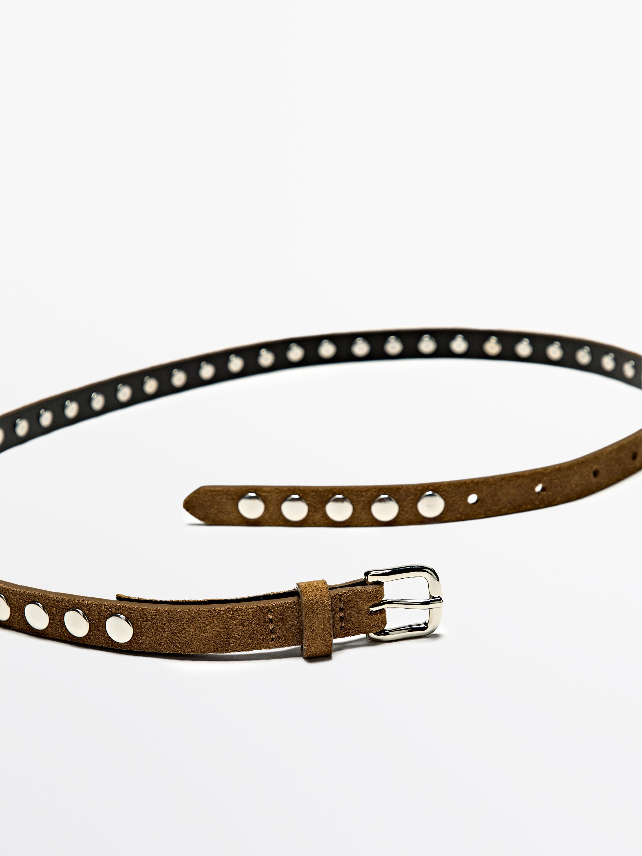 Thin leather belt with studs · Sand · Belts | Massimo Dutti