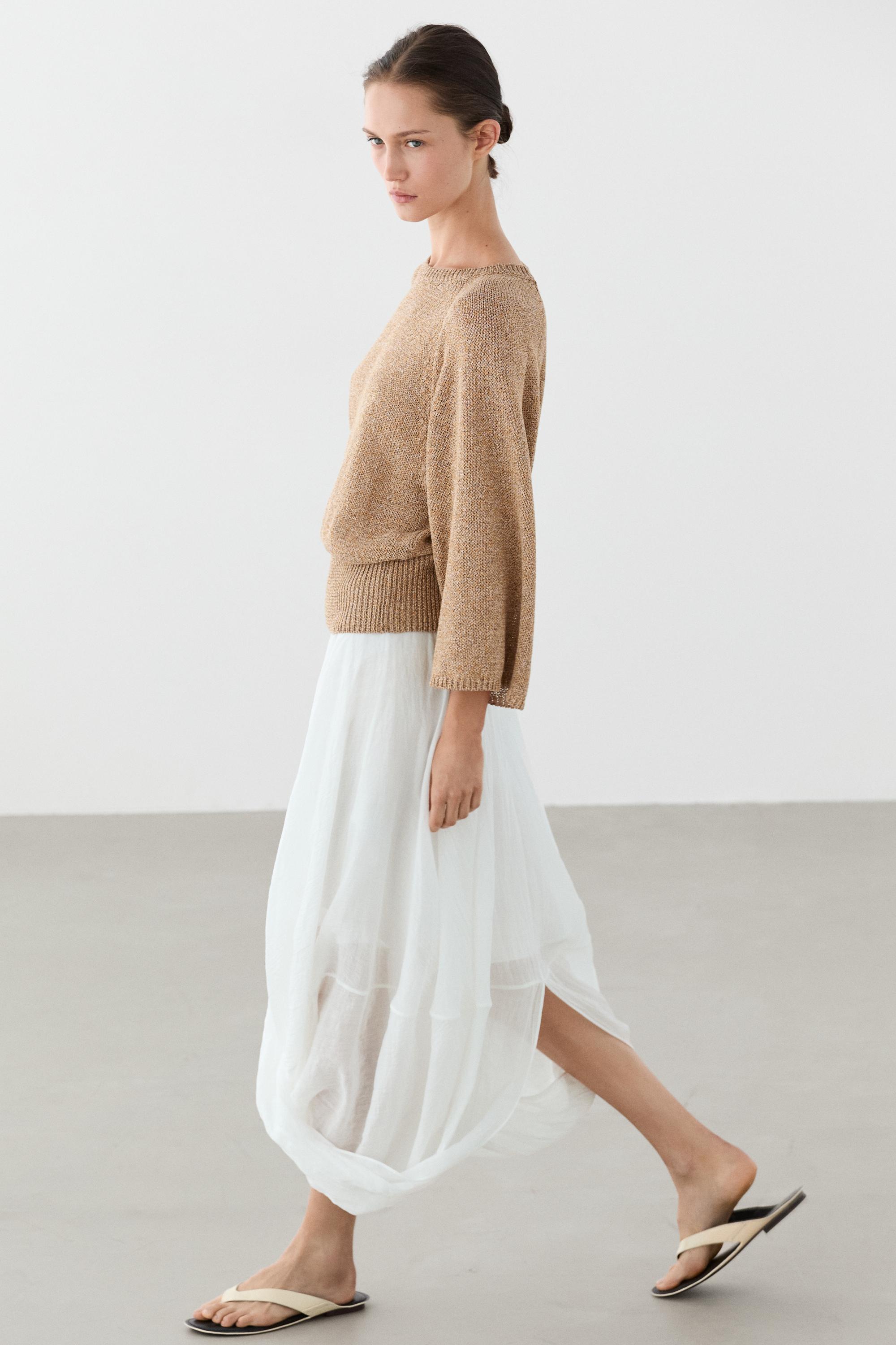 Cotton blend heathered knit sweater — Tobacco brown