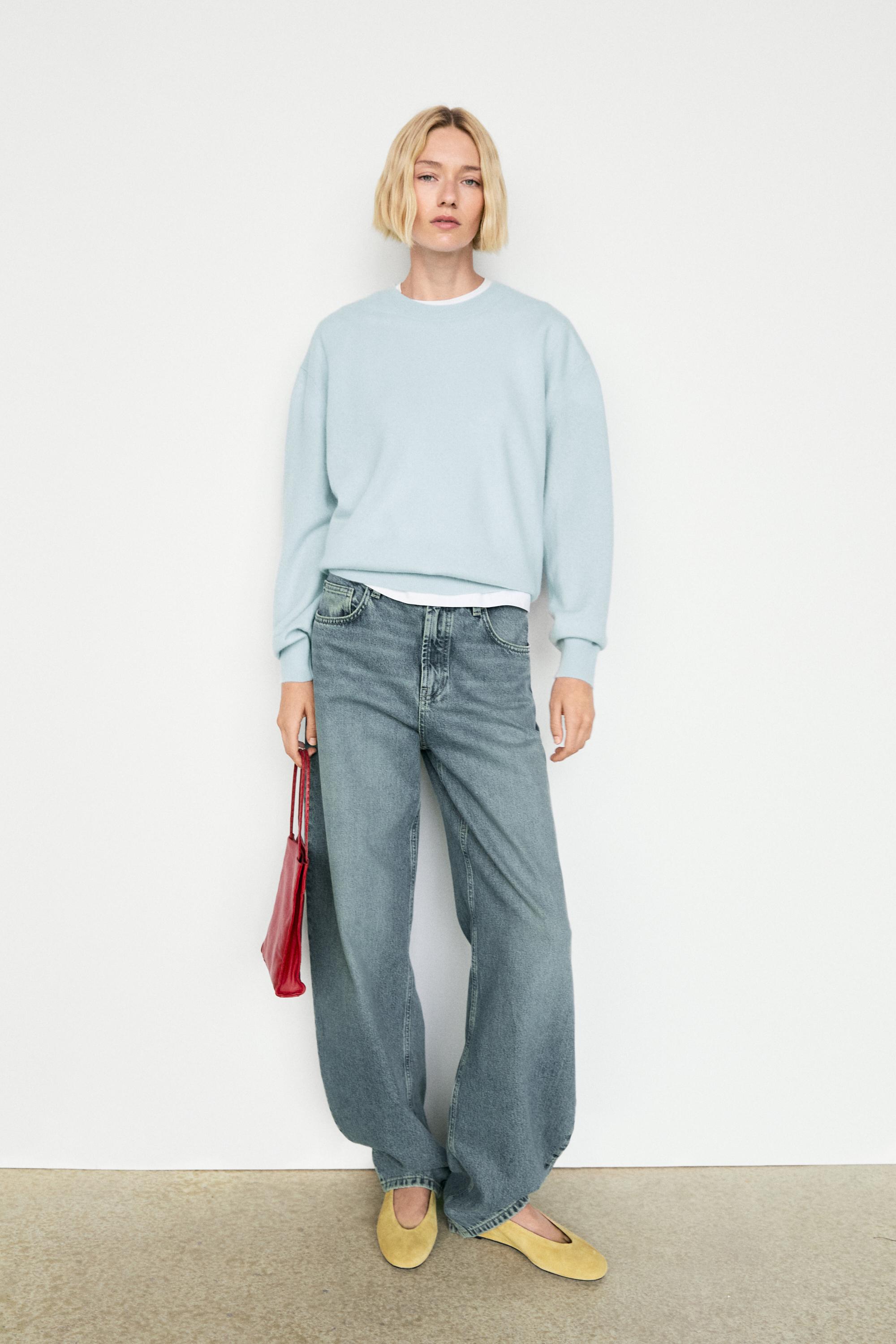 100% cashmere long sleeve sweater — Light blue