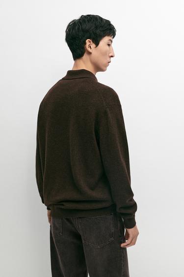 100% wool knit polo sweater — BROWN MARL 5