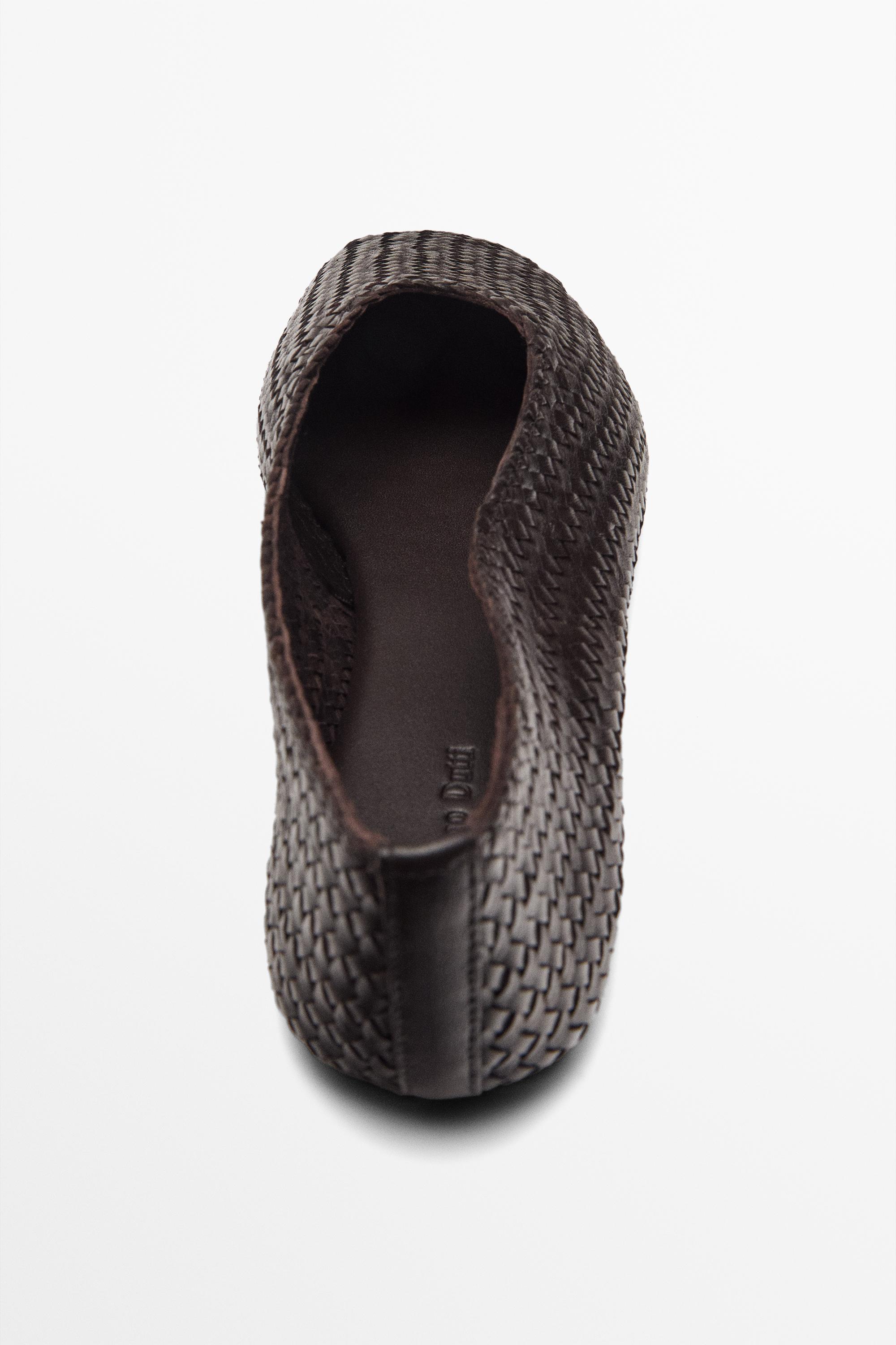 Braided leather ballet flats — BROWN