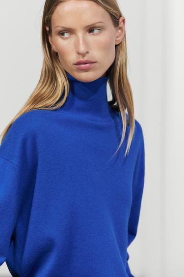 100% cashmere high neck knit sweater — DEEP BLUE 8