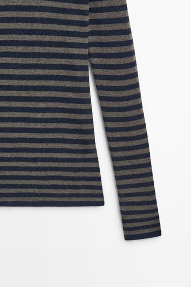 Striped turtleneck knit sweater — NAVY BLUE 7