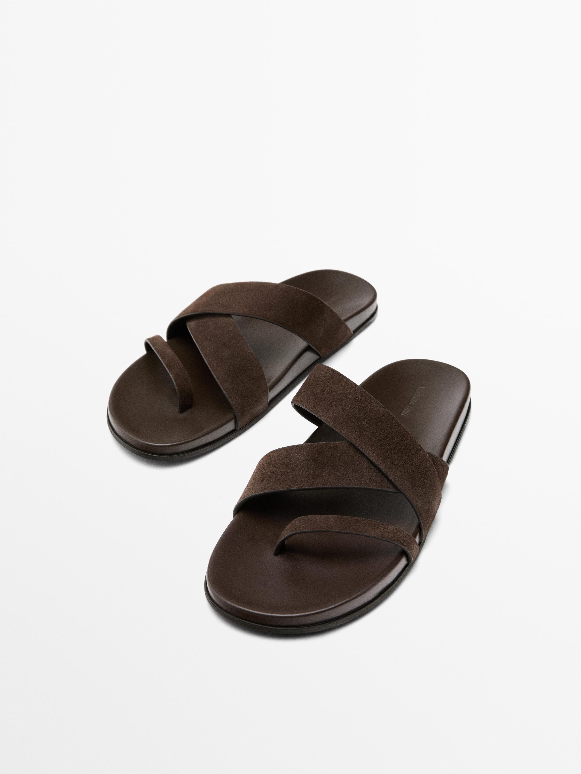 Leather strap sandals · Brown · Flatâ Sandal | Massimo Dutti display picture 3