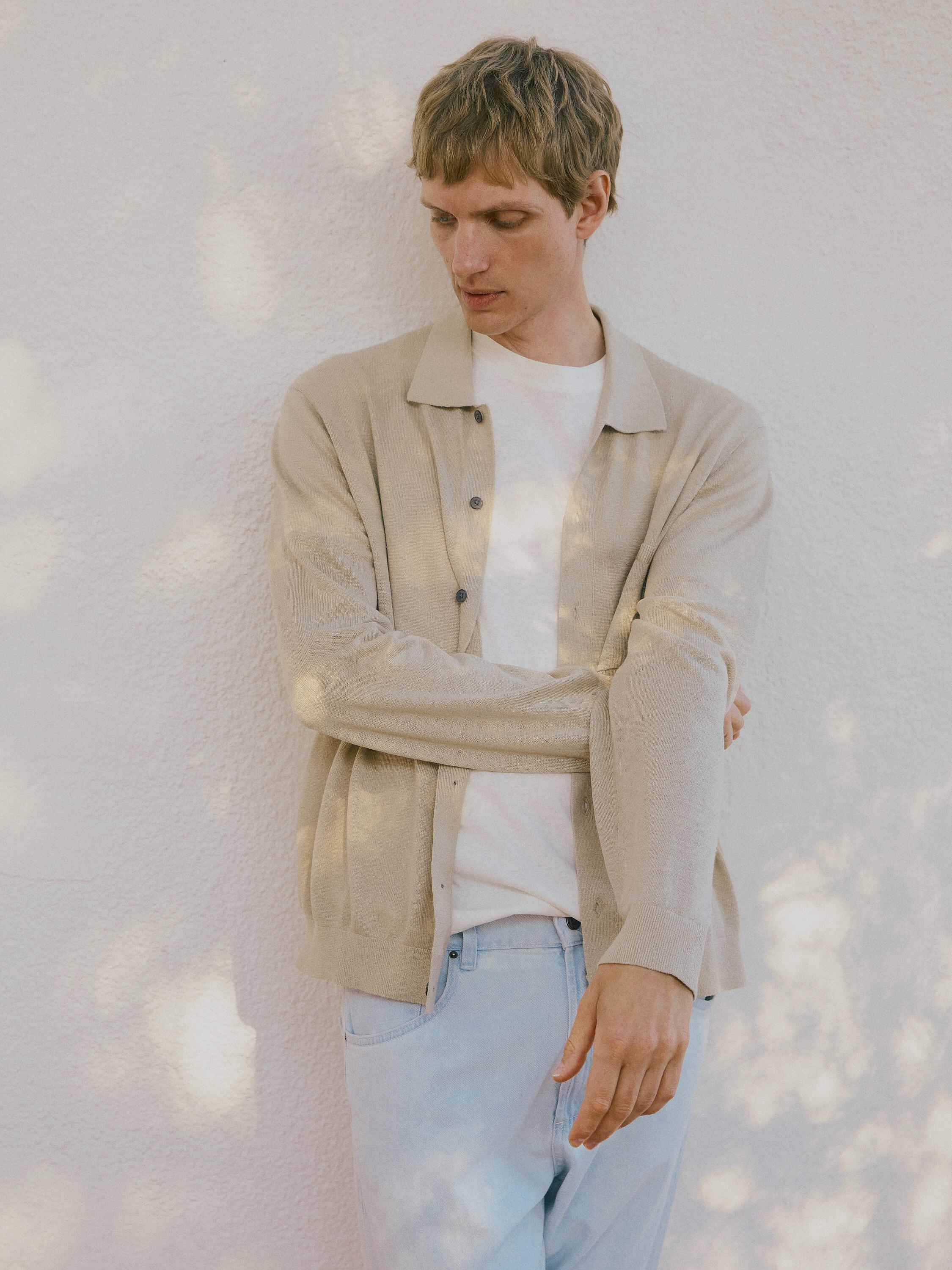 100% linen knit cardigan with pocket